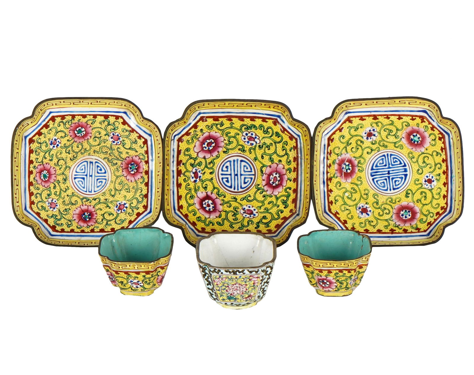 GROUP OF CHINESE ENAMELED METAL PLATES & CUPS (1 of 9)