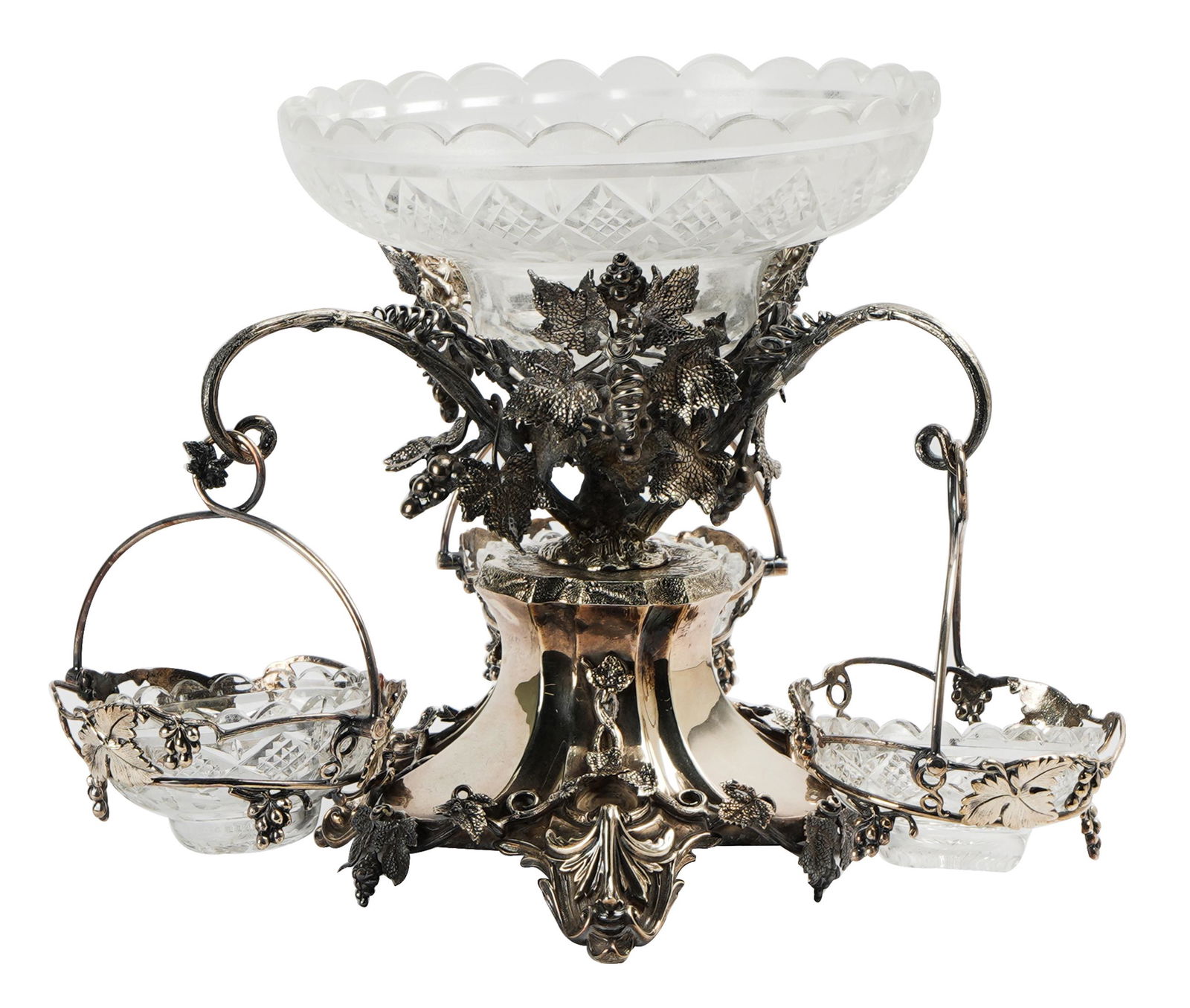 SILVER PLATE & CUT GLASS EPERGNE (1 of 12)