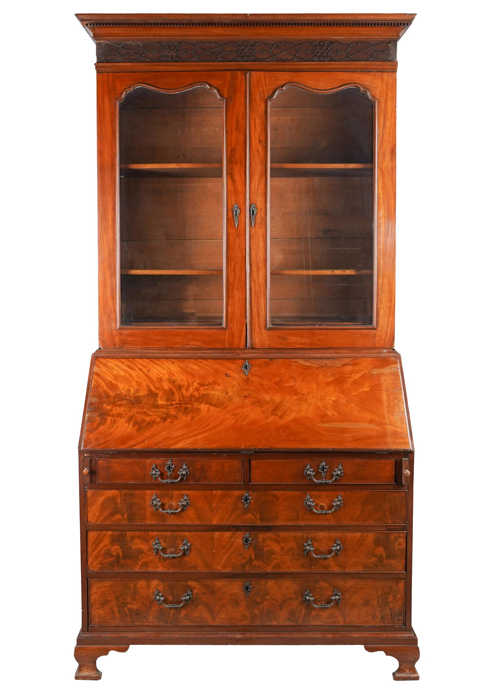CHIPPENDALE-STYLE MAHOGANY BUREAU BOOKCASE (1 of 11)