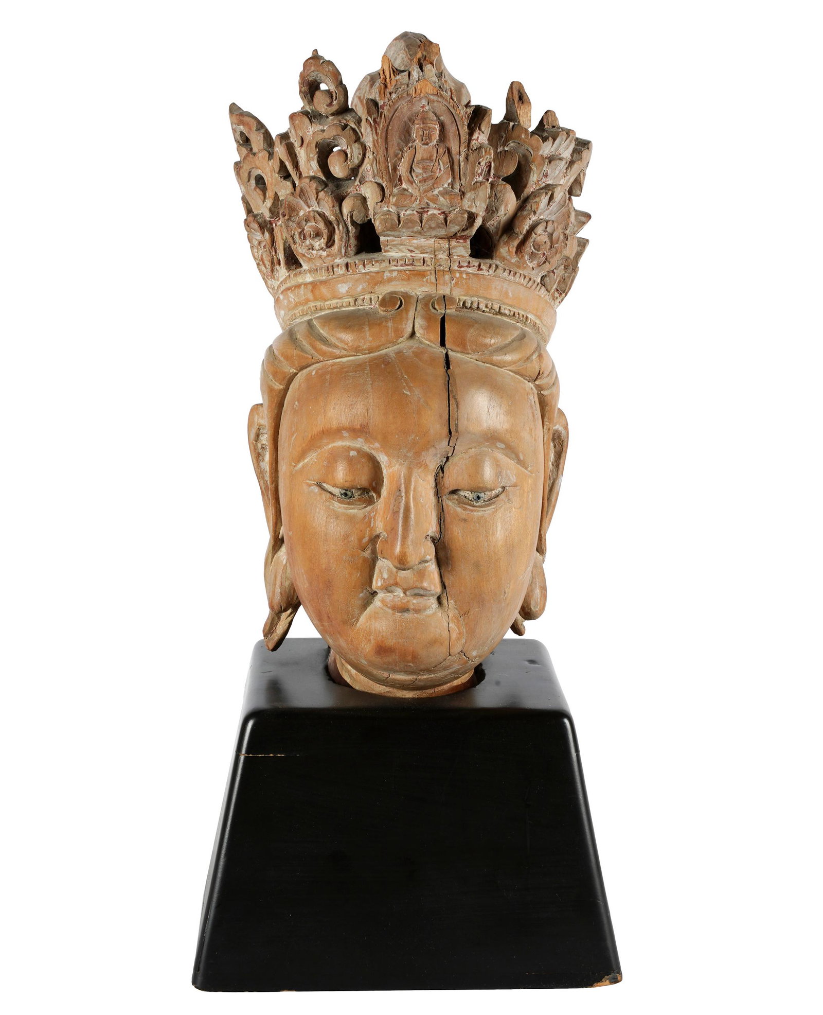 CARVED WOOD HEAD OF BUDDHA (1 of 11)