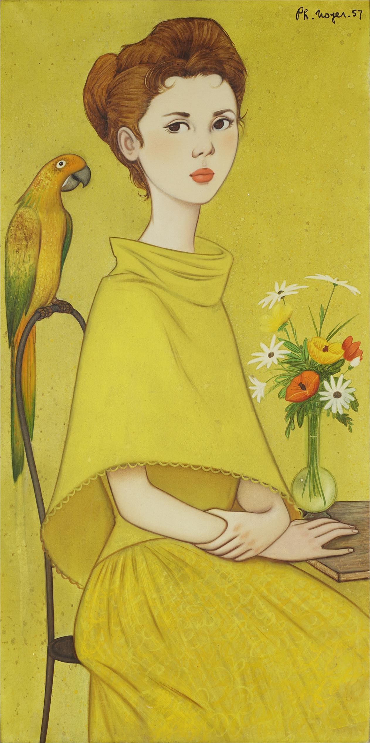 PHILIPPE HENRI NOYER (1917 - 1985): GIRL WITH BIRD & FLOWER (1 of 10)