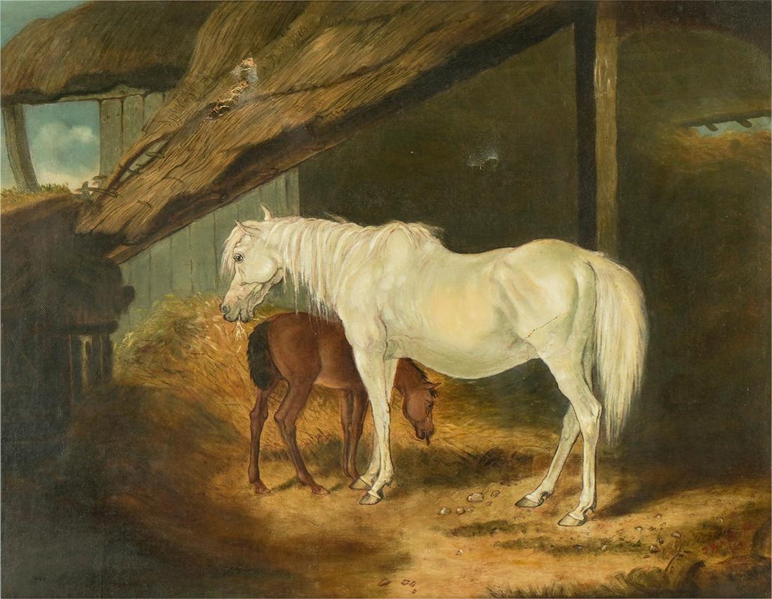 JAMES WARD (1769 - 1859): PRIMROSE: oil on canvas; signed and dated "18[illegible]" lower right; Condition: indentations and repaired tears; 14 x 18 inches; 20 1/2 x 24 1/2 inches frame