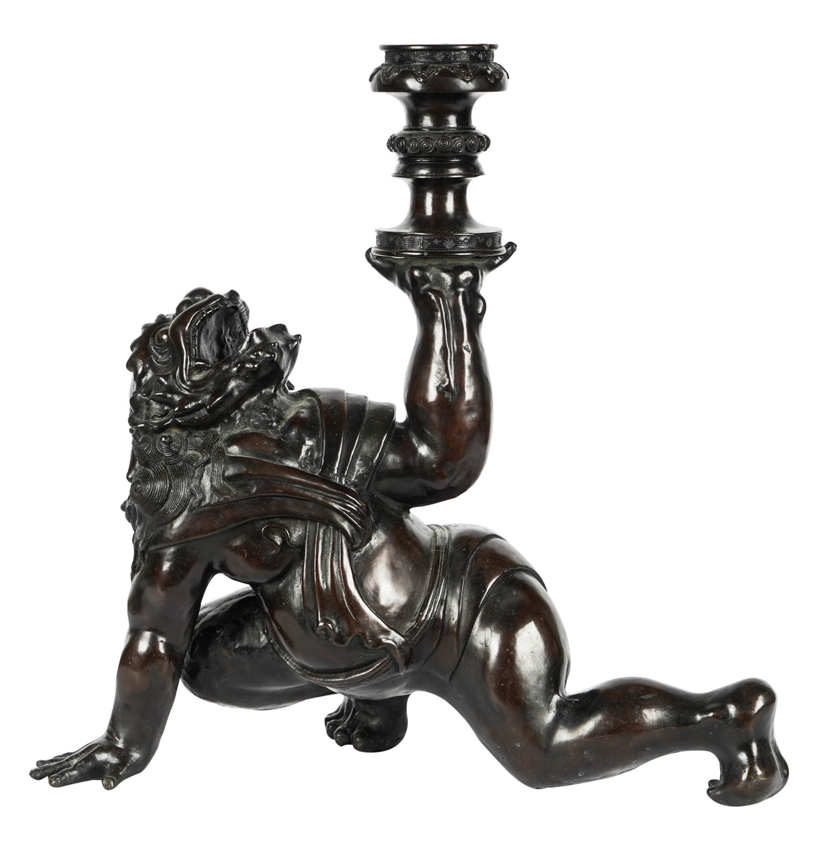 CHINESE FIGURAL BRONZE CANDLESTAND (1 of 13)