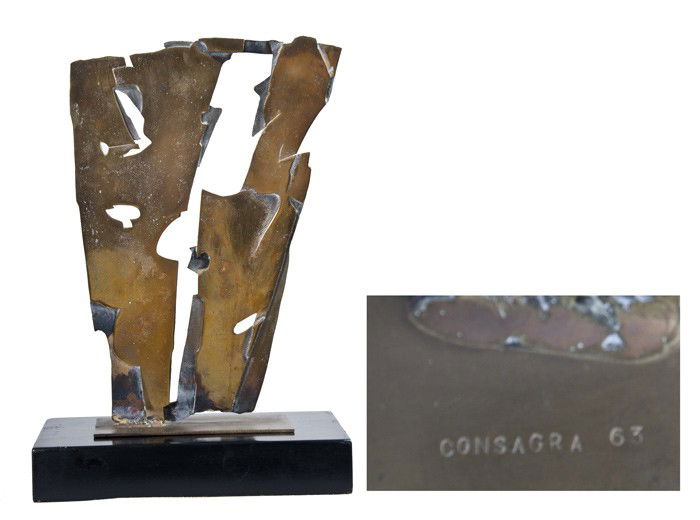 PIETRO CONSAGRA: "UNTITLED": circa 1963 gilt bronze sculpture inscribed and dated in casting 9 3/4 inches wide; 14 inches high