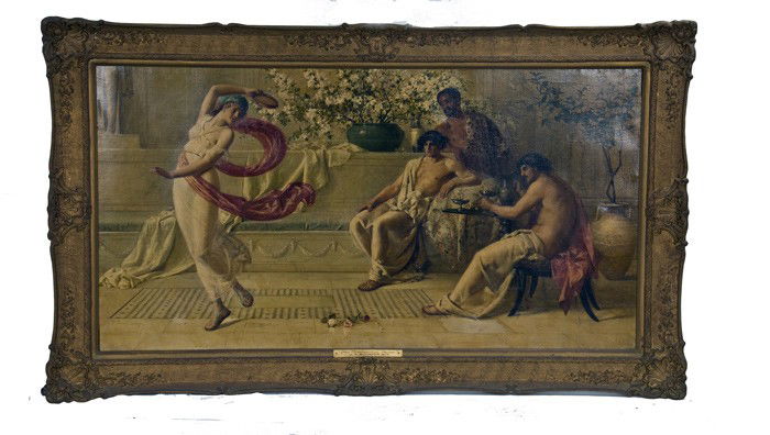 HENRY THOMAS SCHAFER: "THE TAMBOURINE DANCE" OIL O: circa 1877 oil on canvas signed and dated lower left 24 x 44 inches