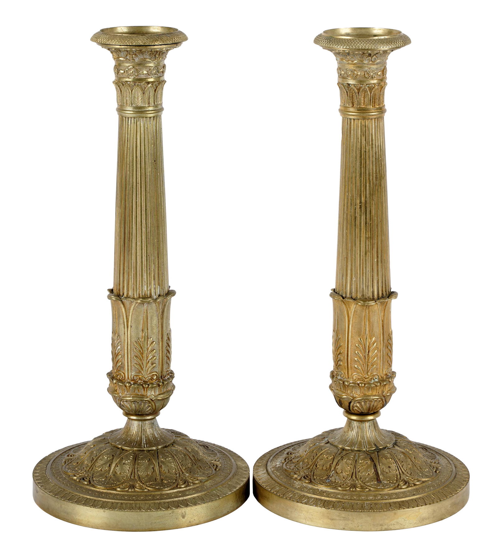 PAIR OF FRENCH NEOCLASSICAL GILT  BRONZE CANDLESTICKS (1 of 9)