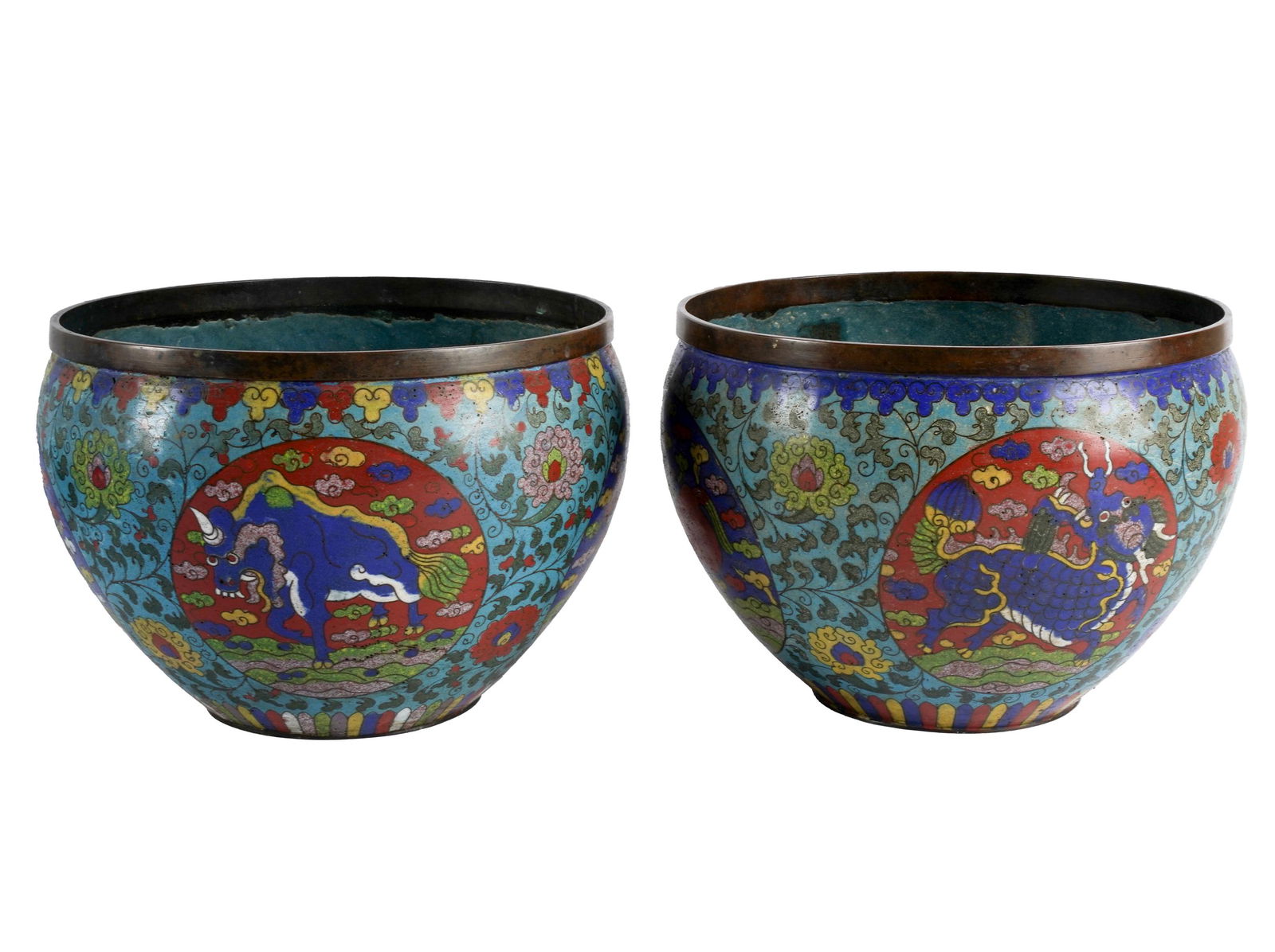 PAIR OF CHINESE CLOISONNE ENAMEL BOWLS (1 of 9)