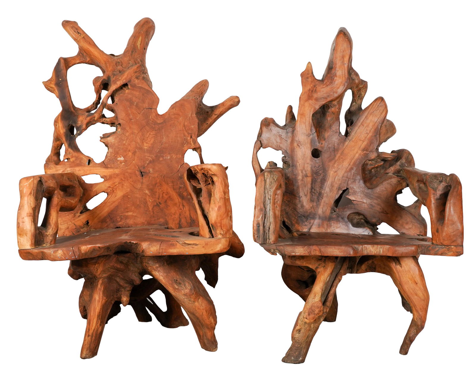 PAIR OF CARVED ROOT WOOD CHAIRS (1 of 10)