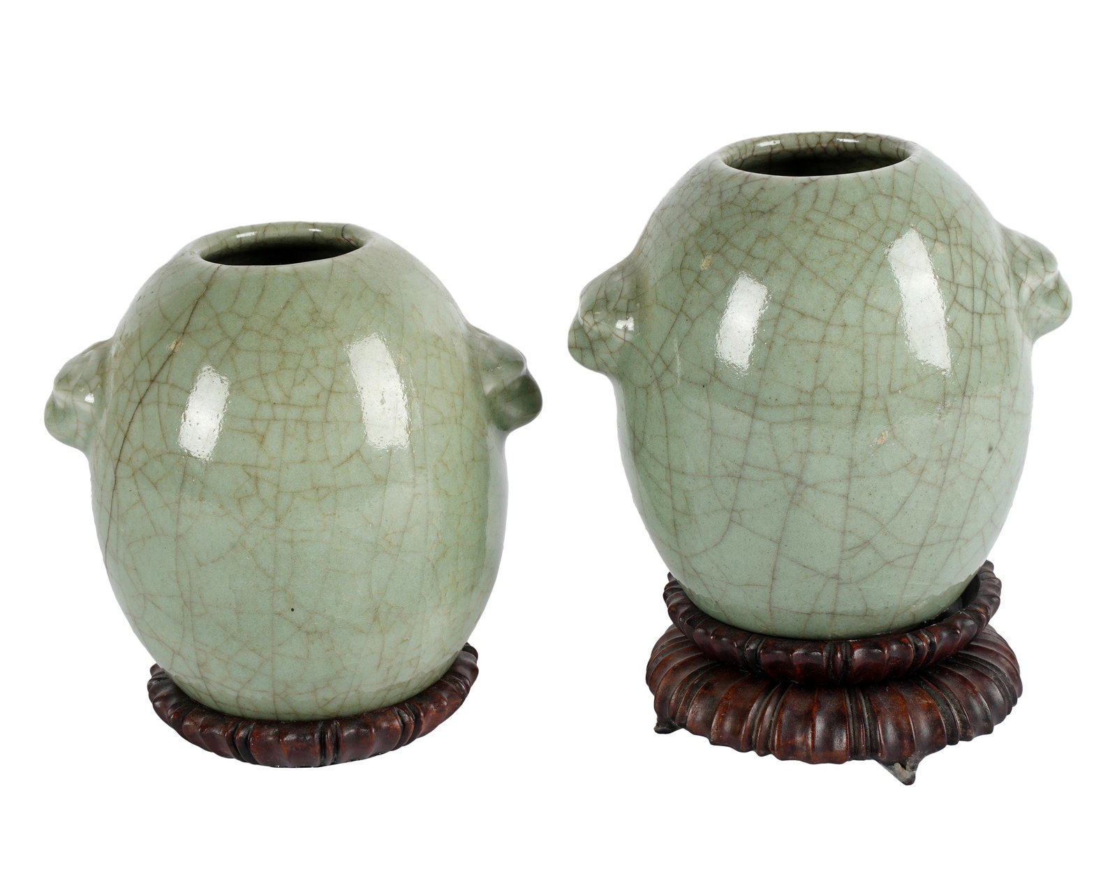 PAIR OF CHINESE CELADON CRACKLEWARE URNS (1 of 13)