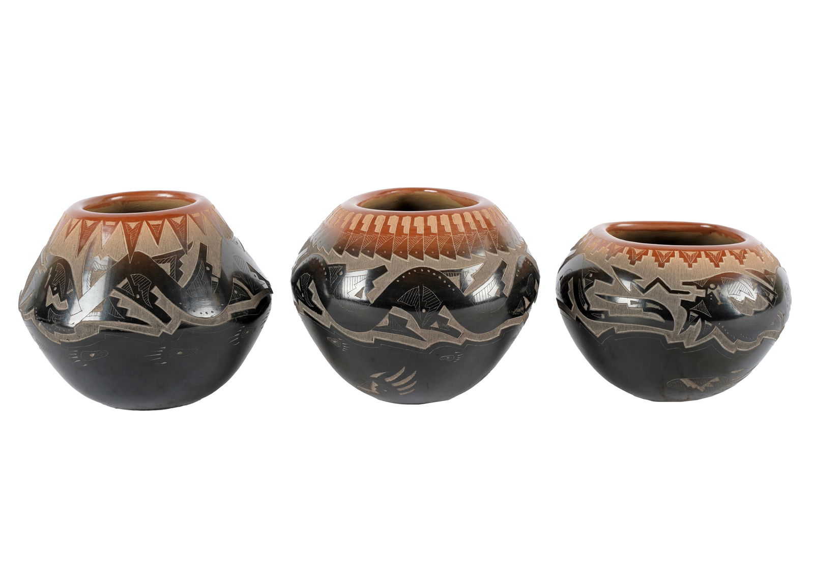 SAMMY NARANJO (B. 1972): THREE GLAZED POTTERY POTS (1 of 7)