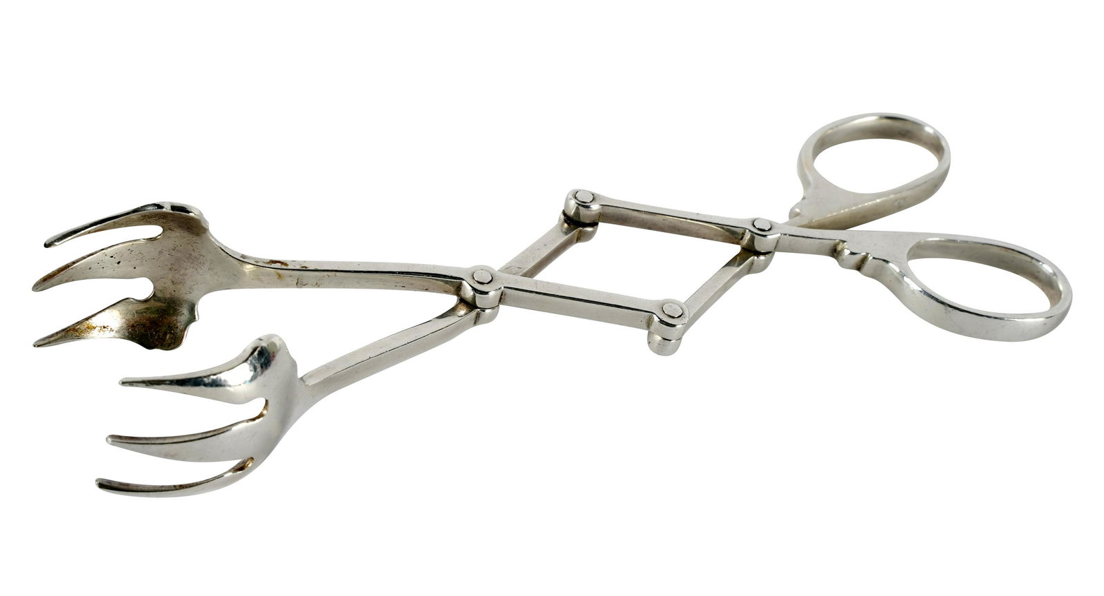 SHREVE AND CO. STERLING TONGS: with maker's mark and further marked "Sterling"; approximately 70 grams; Provenance: The Mrs. Stuart Davis Collection, Beverly Hills; 7 inches wide