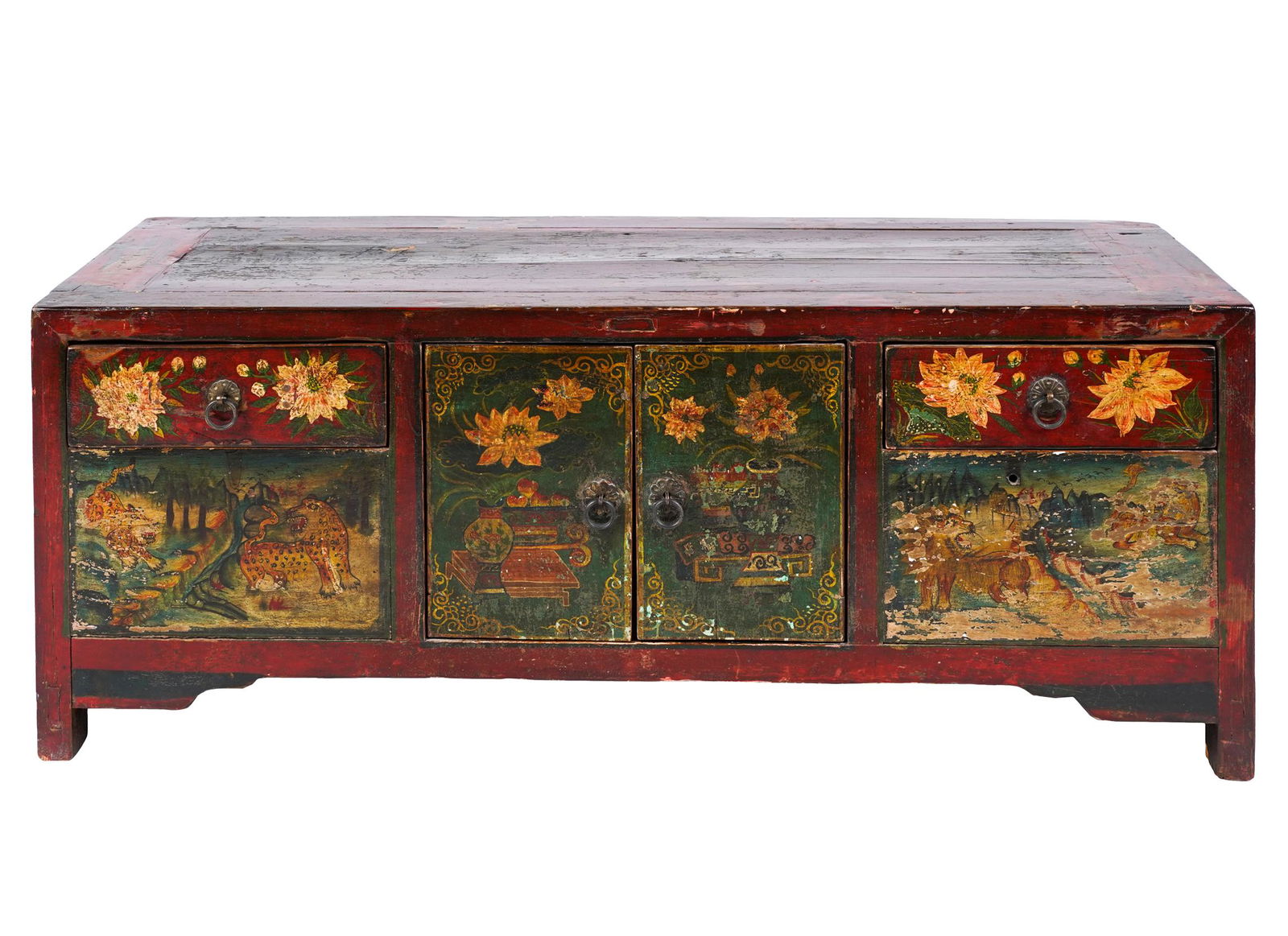 ASIAN PAINTED WOOD LOW CABINET (1 of 7)