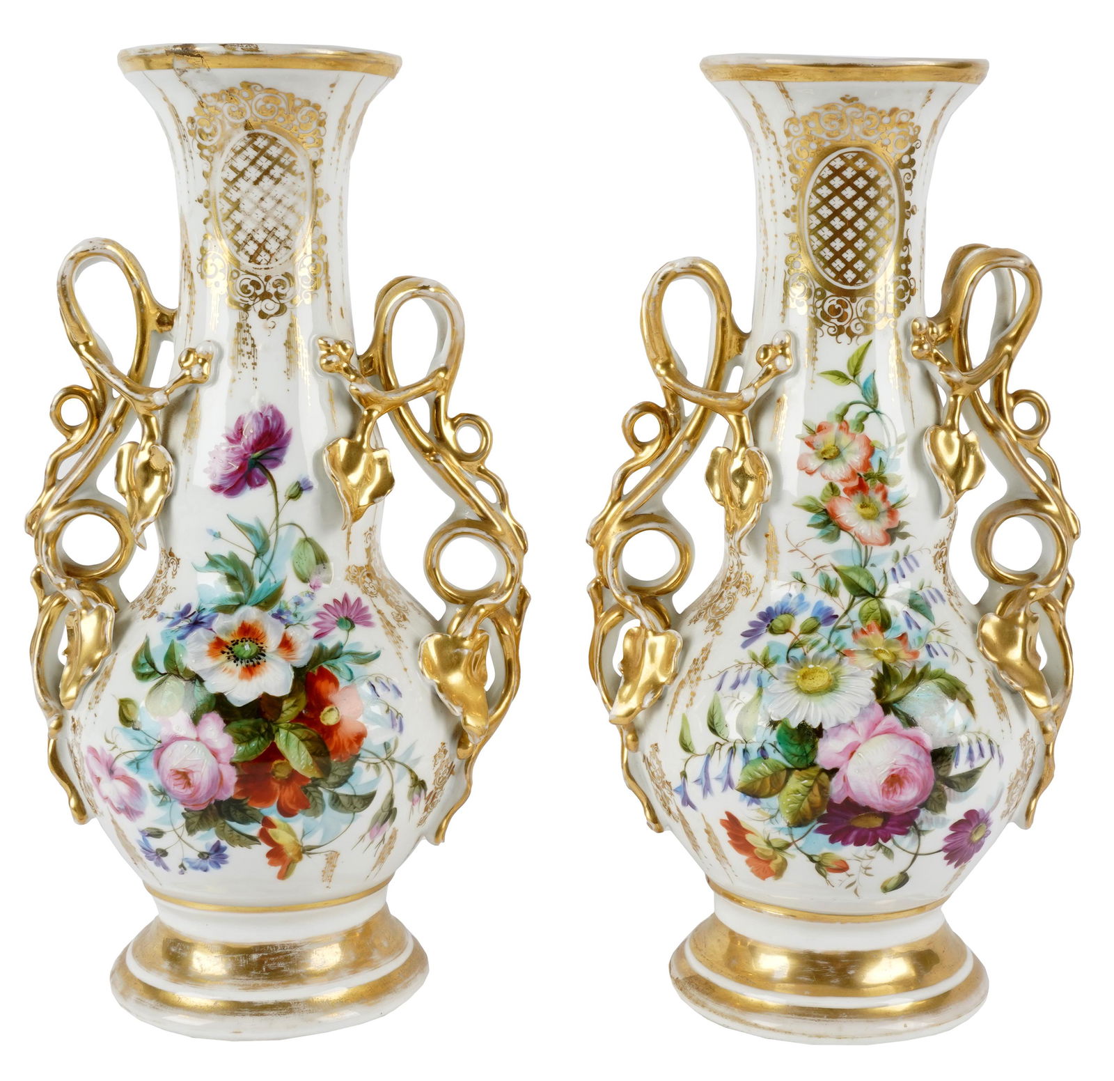 PAIR OF CONTINENTAL GILT PORCELAIN VASES (1 of 10)