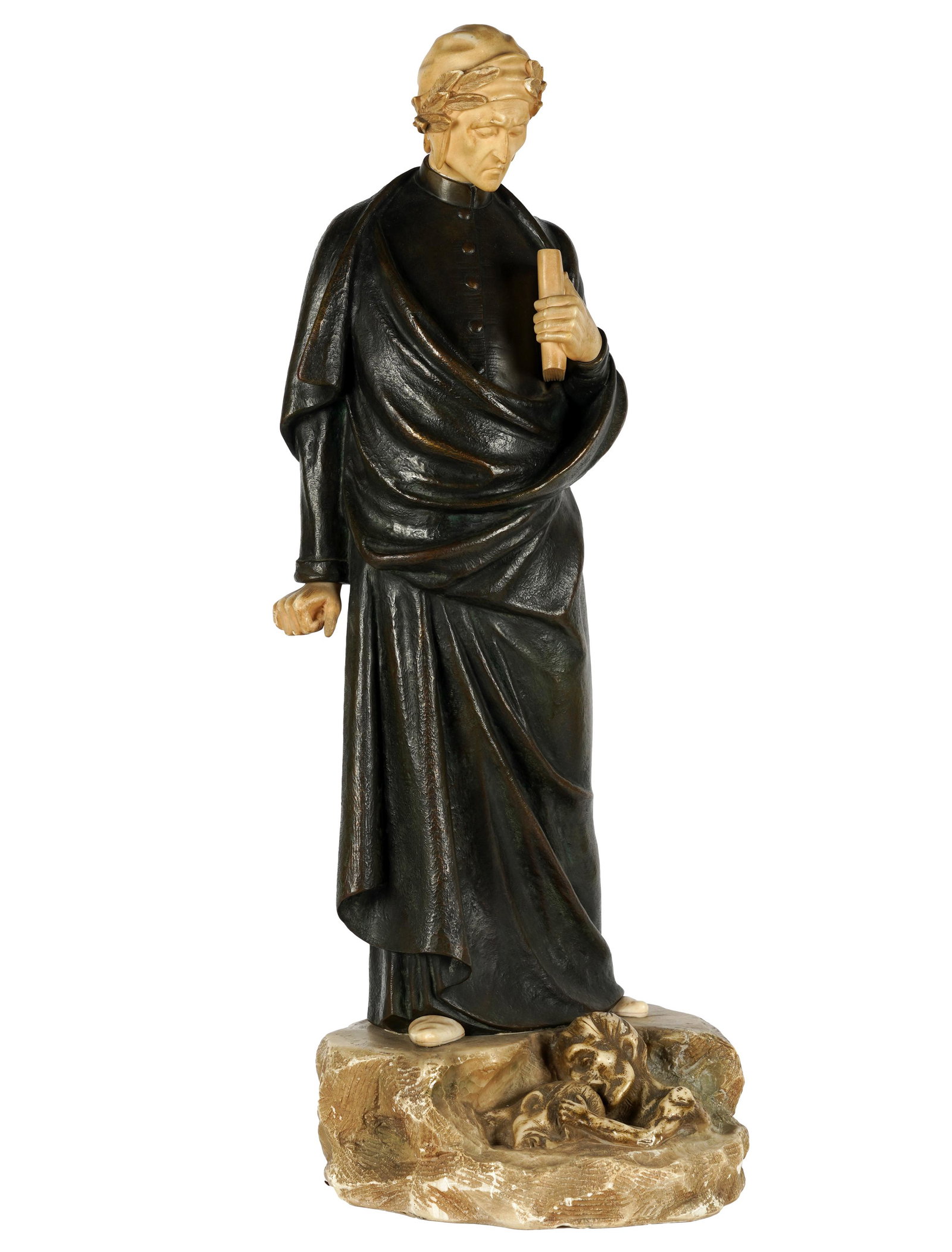 ITALIAN CARVED MARBLE & PATINATED METAL FIGURE OF DANTE (1 of 13)