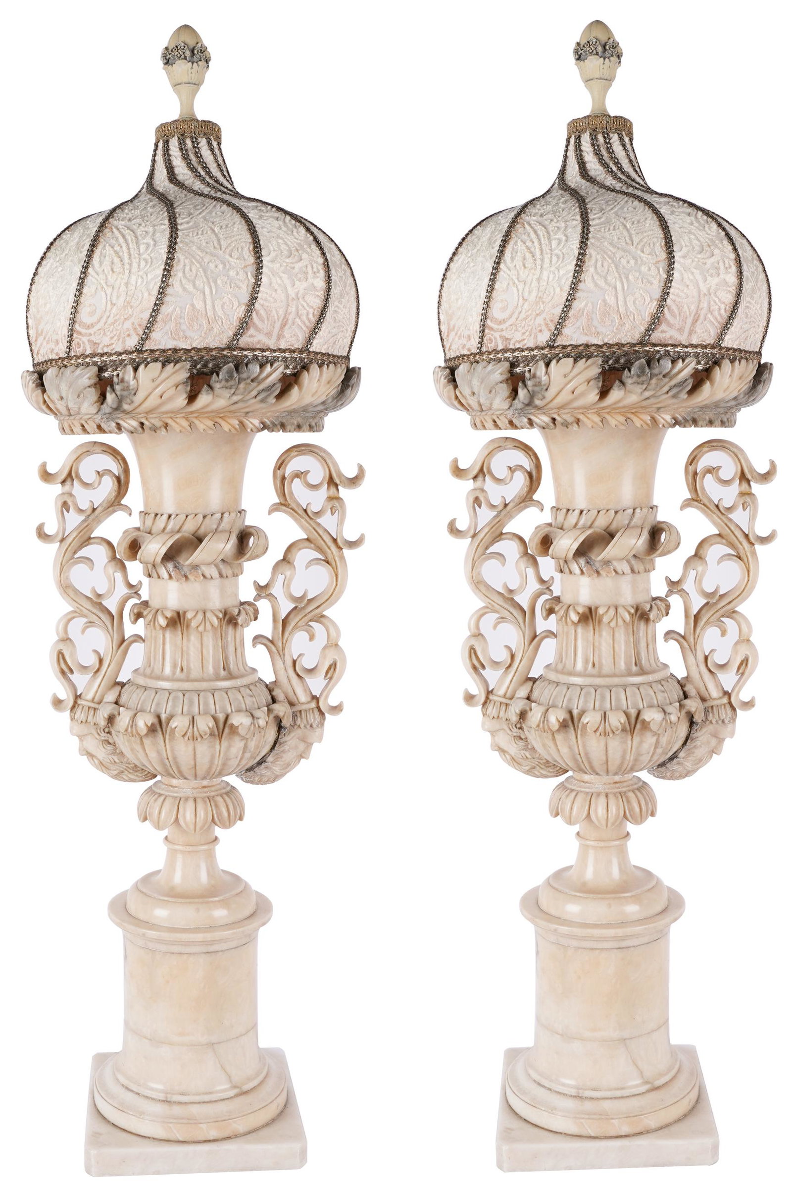 PAIR OF CARVED MARBLE TABLE LAMPS (1 of 13)
