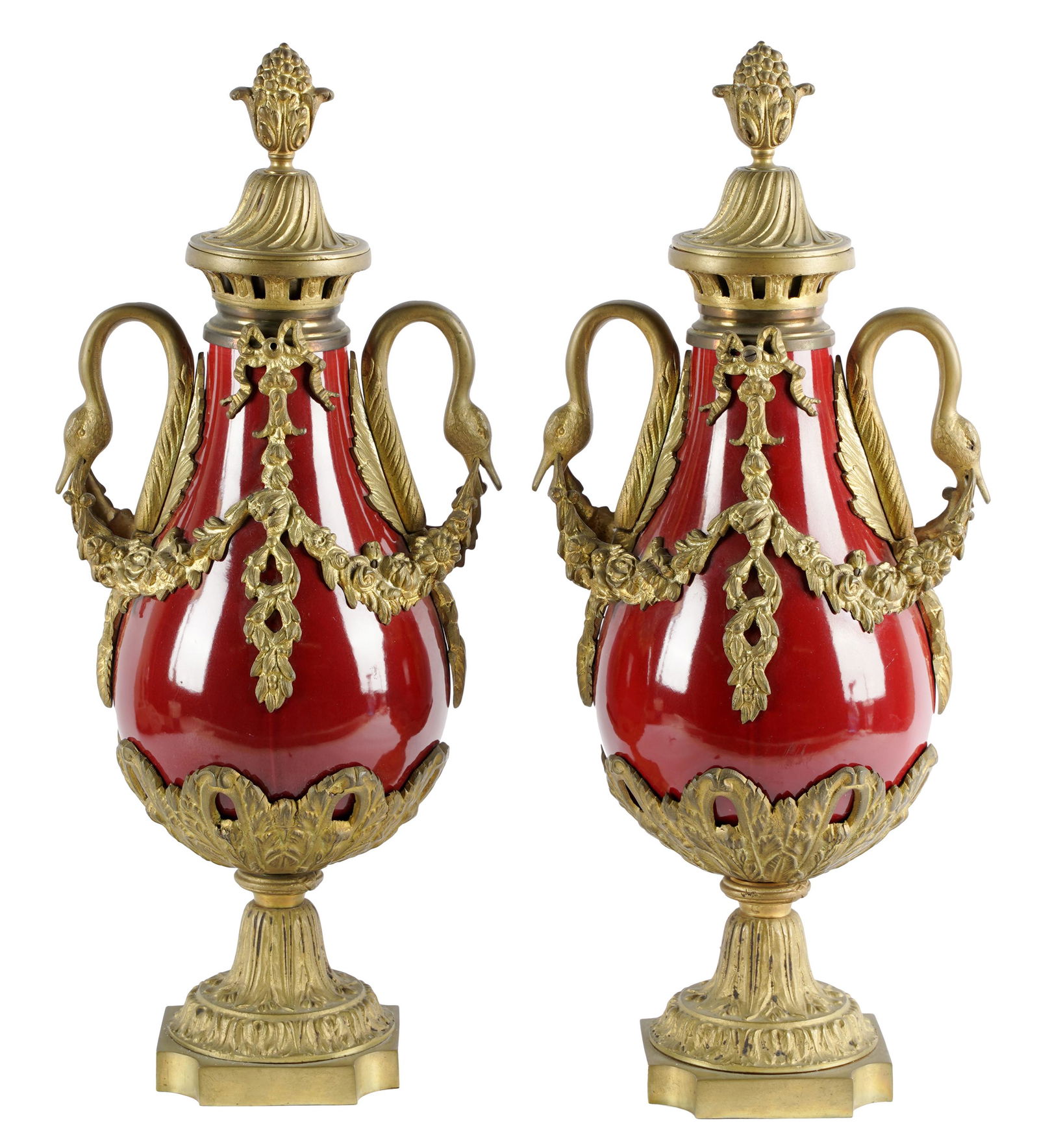 PAIR OF SEVRES-STYLE BRONZE-MOUNTED PORCELAIN URNS (1 of 11)