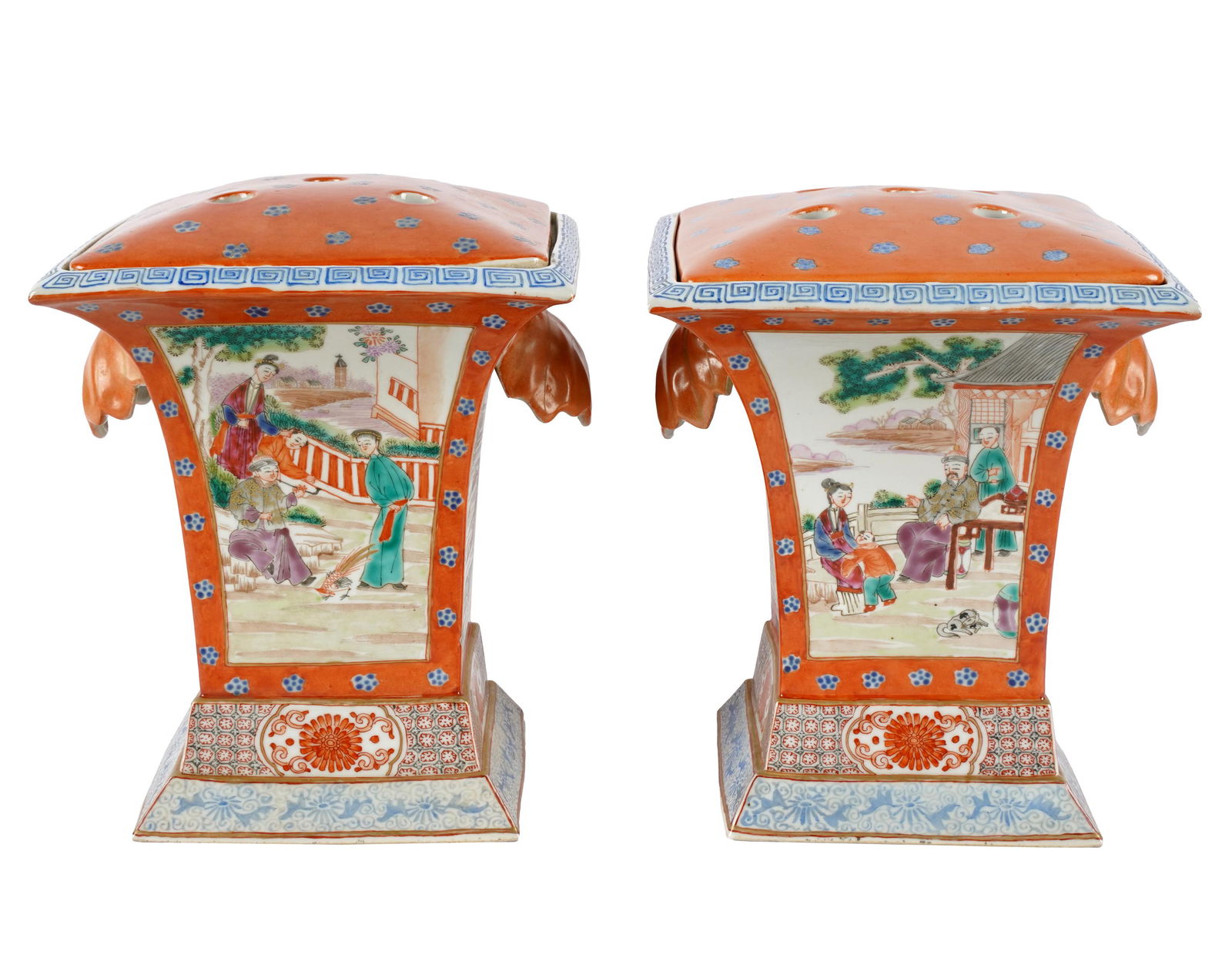 PAIR OF CHINESE MANDARIN SQUARE PORCELAIN VASES (1 of 11)