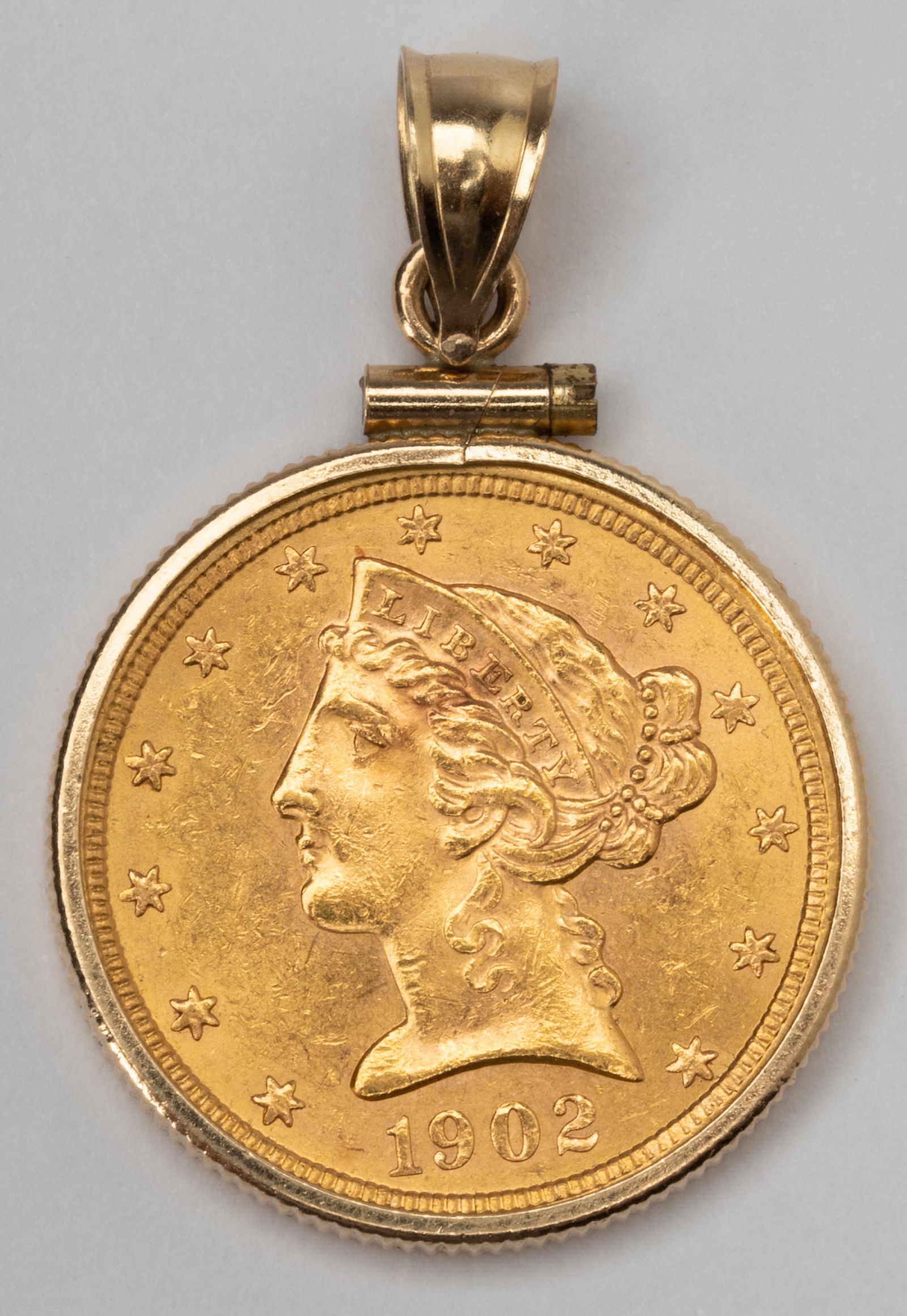 1902 $5 LIBERTY HEAD HALF EAGLE GOLD COIN PENDANT (1 of 4)