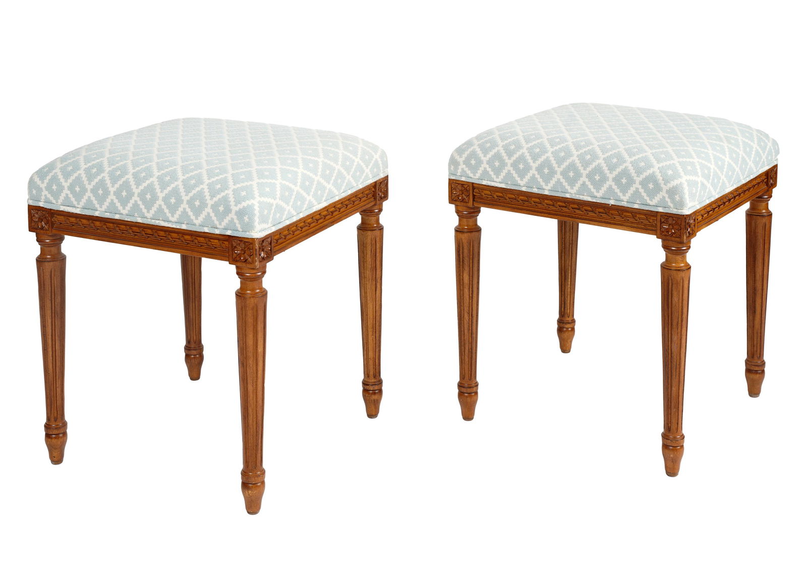 PAIR OF LOUIS XVI-STYLE CARVED FRUITWOOD STOOLS (1 of 9)