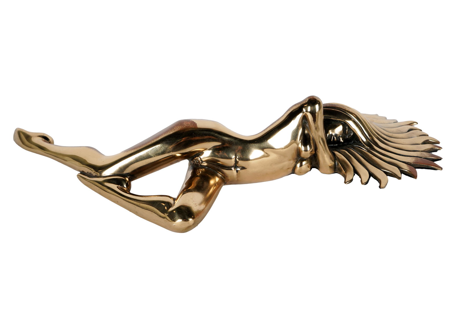 TOMM BENNETT (B. 1928): RECLINING FEMALE NUDE: 1985; gilt bronze; signed, dated and numbered 181/250 to the bottom of the right foot; Condition: showing wear to the gilt; 15 3/4 inches wide; 9 inches deep; 2 3/4 inches high