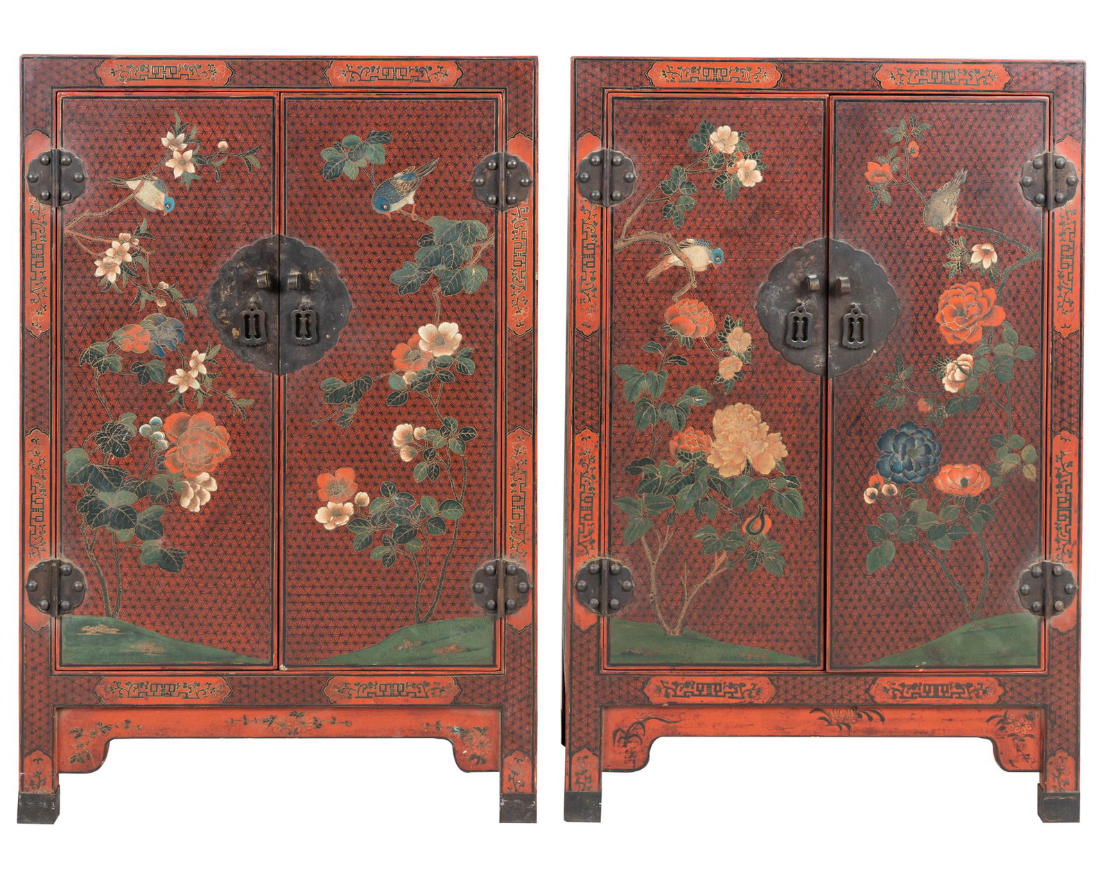 PAIR OF CHINESE INLAID RED LACQUER CABINETS (1 of 11)