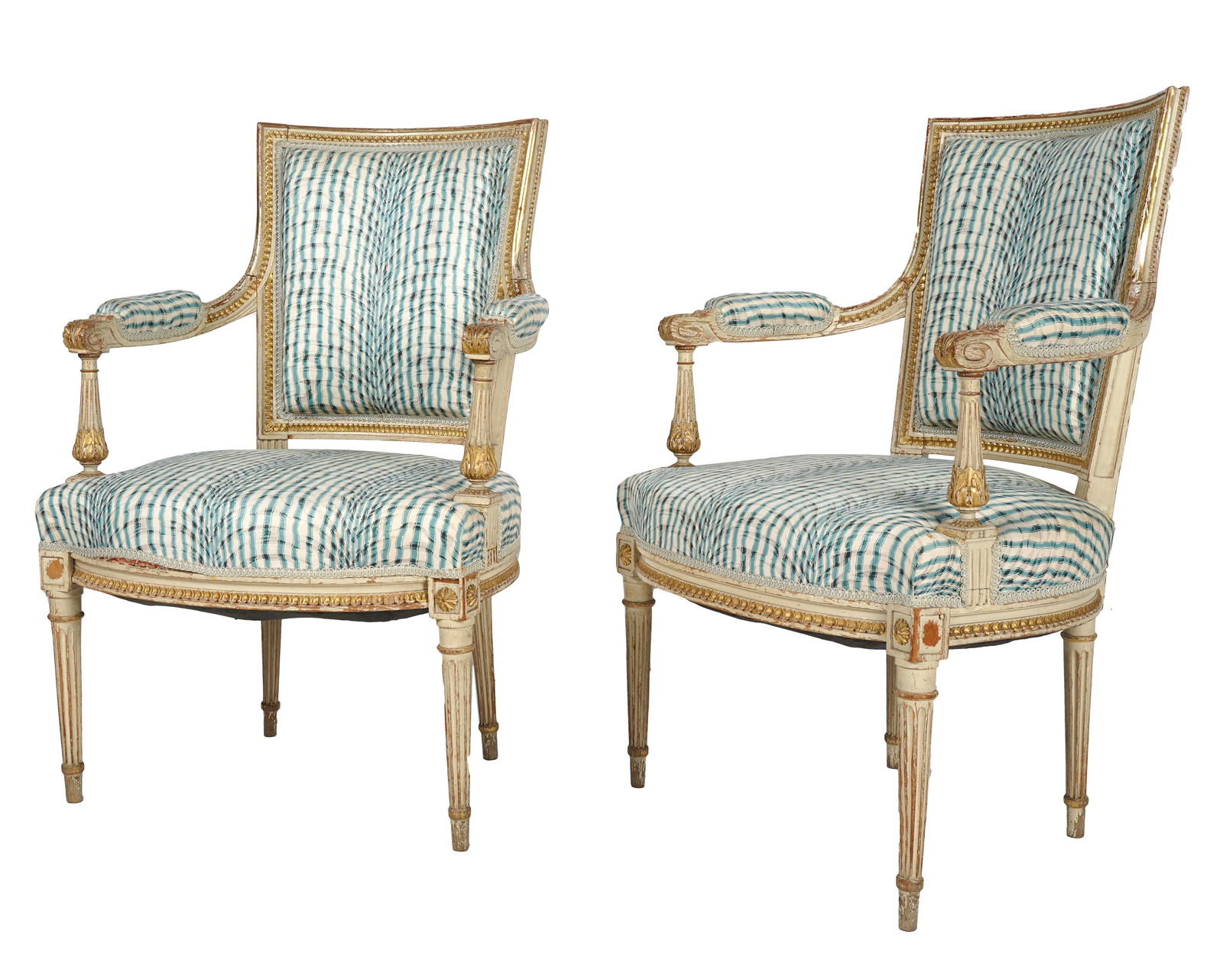PAIR LOUIS XVI-STYLE WHITE-PAINTED & GILT FAUTEUILS (1 of 11)