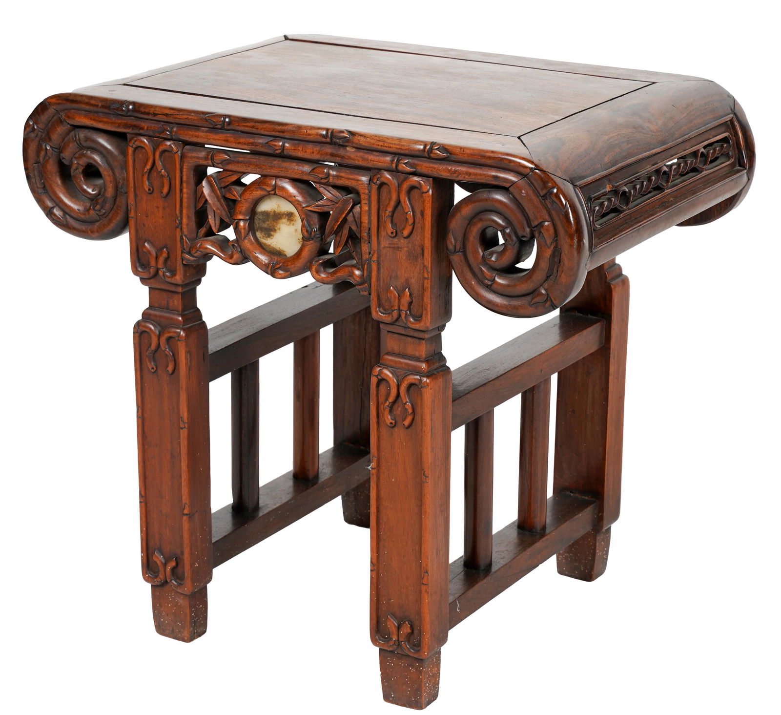 CHINESE MARBLE-INSET CARVED WOOD TABLE OR STOOL (1 of 8)