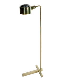 CASELLA MODERNIST BRASS FLOOR LAMP: with label "Casella Lighting"; Provenance: Property from a Studio City, CA Estate; adjustable height from 44 to 50 inches