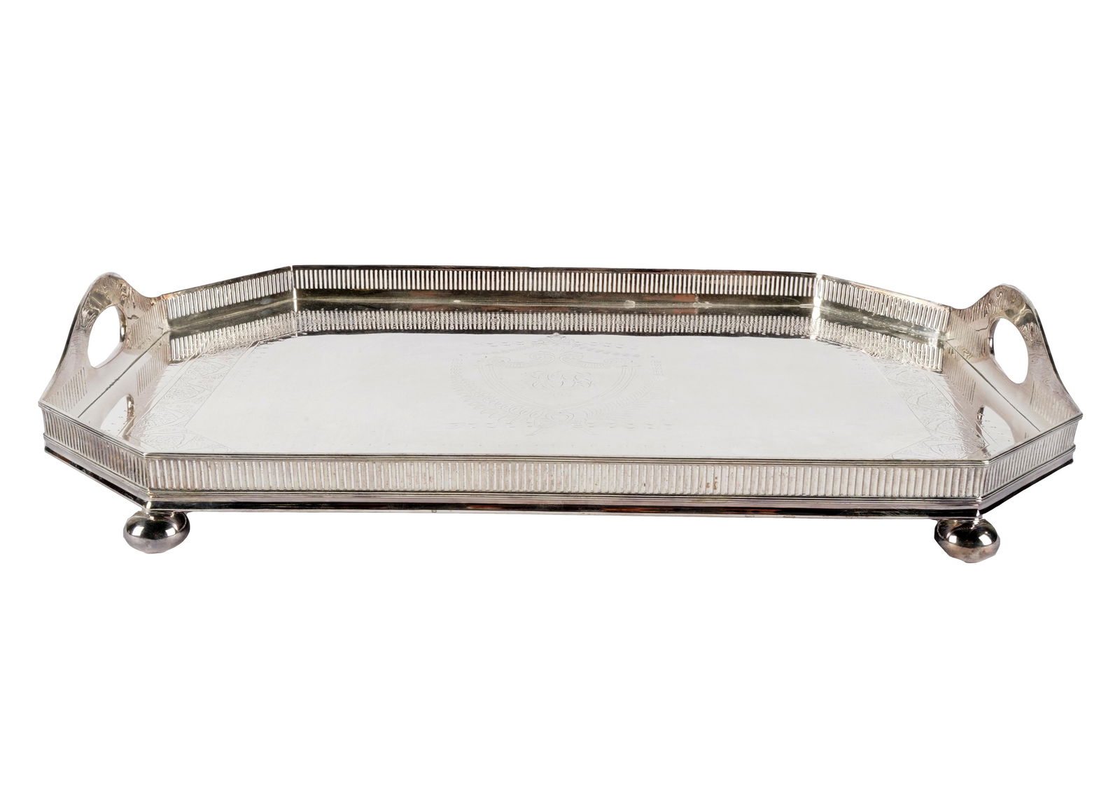 ENGLISH SILVER-PLATE FOOTED TEA TRAY (1 of 8)