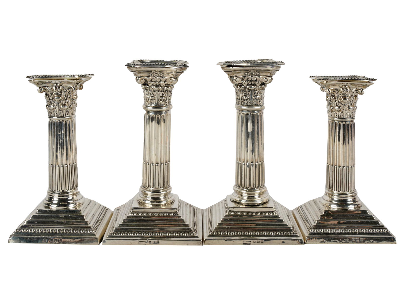 TWO PAIRS OF ENGLISH STERLING COLUMNAR CANDLESTICKS (1 of 8)