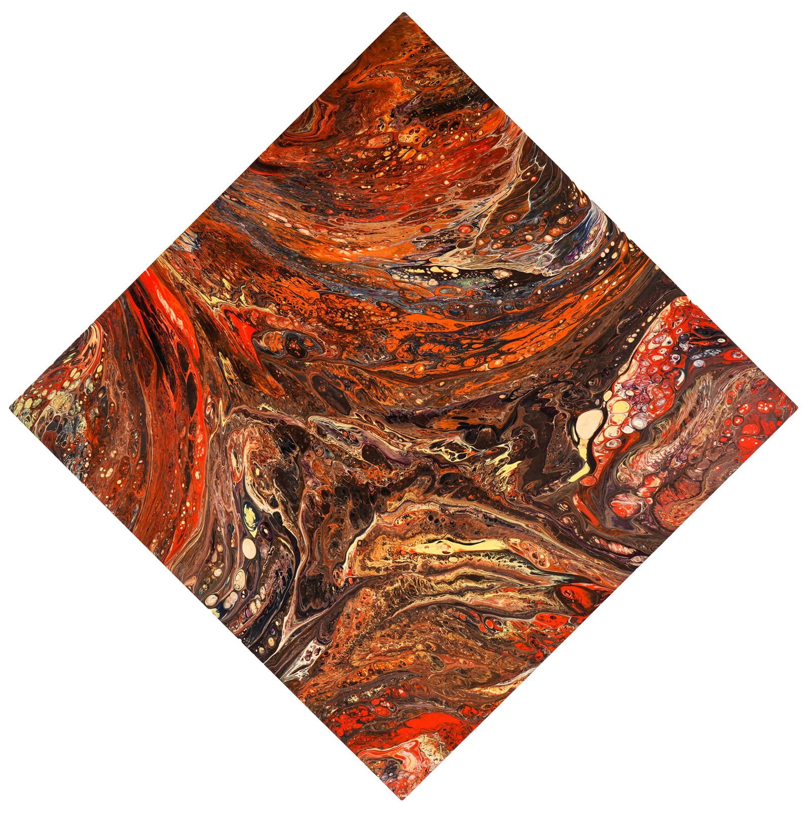 RICHARD MANN (1940 - 1990): ABSTRACT: acrylic on board; signed to lower corner; Condition: with craquelure; 68 x 68 inches diamond-shape