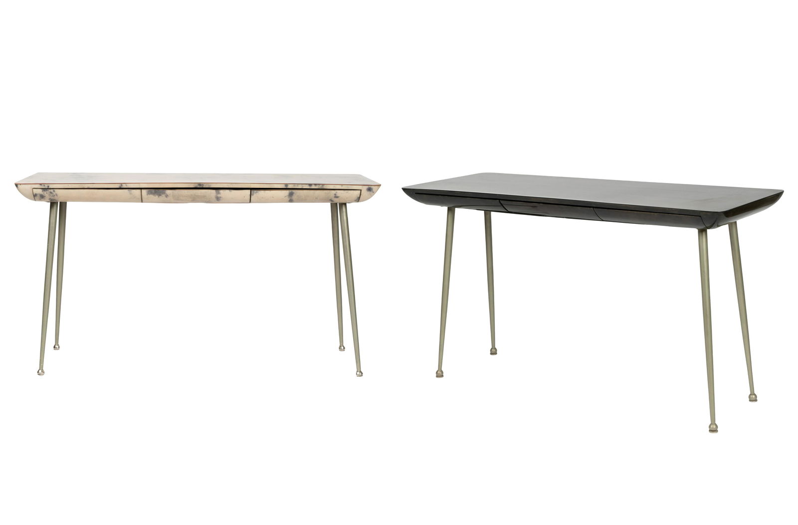 TWO PARCHMENT-VENEER & METAL SIDE TABLES (1 of 14)