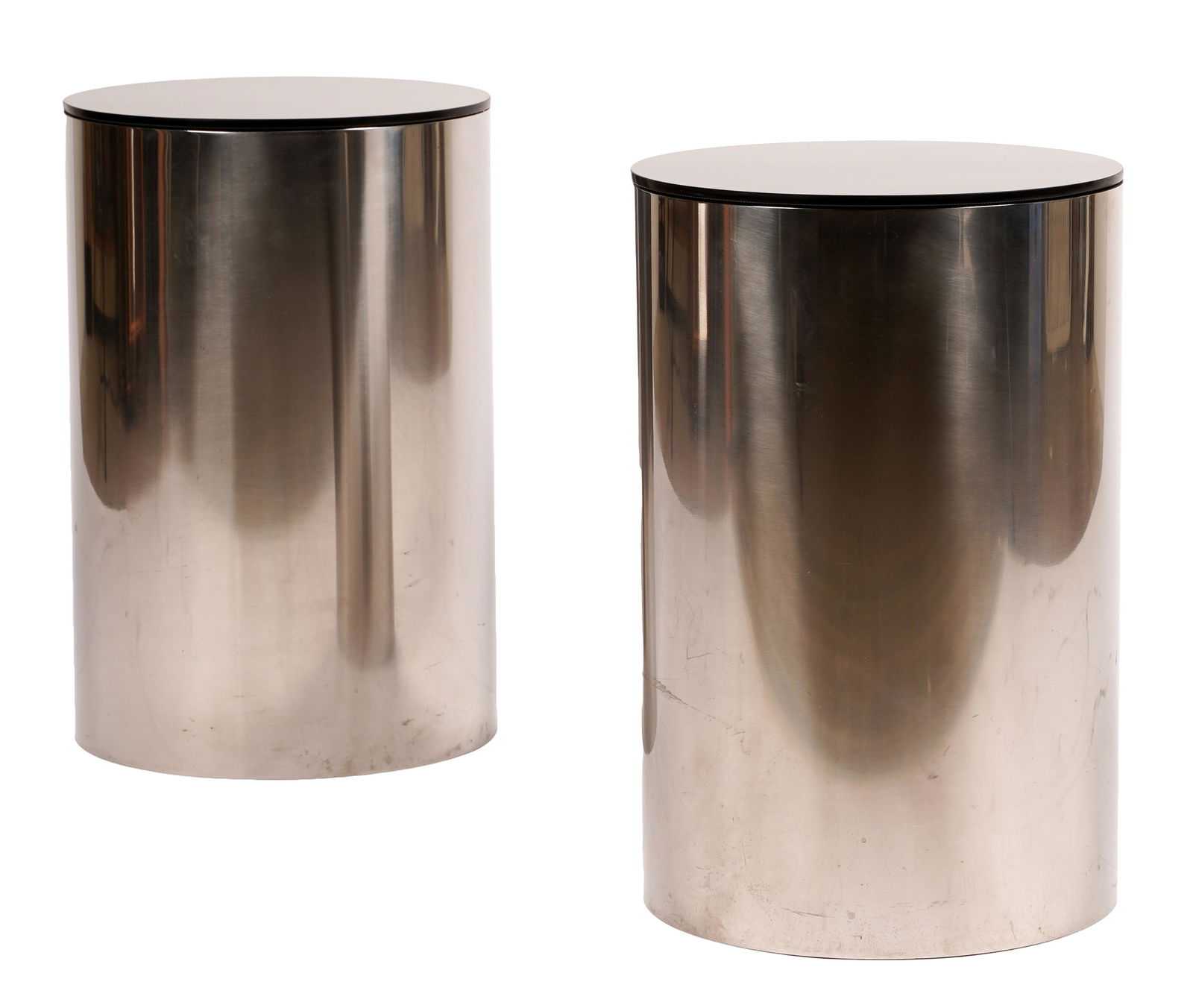 PAIR OF CHROMED METAL & GLASS SIDE TABLES (1 of 6)