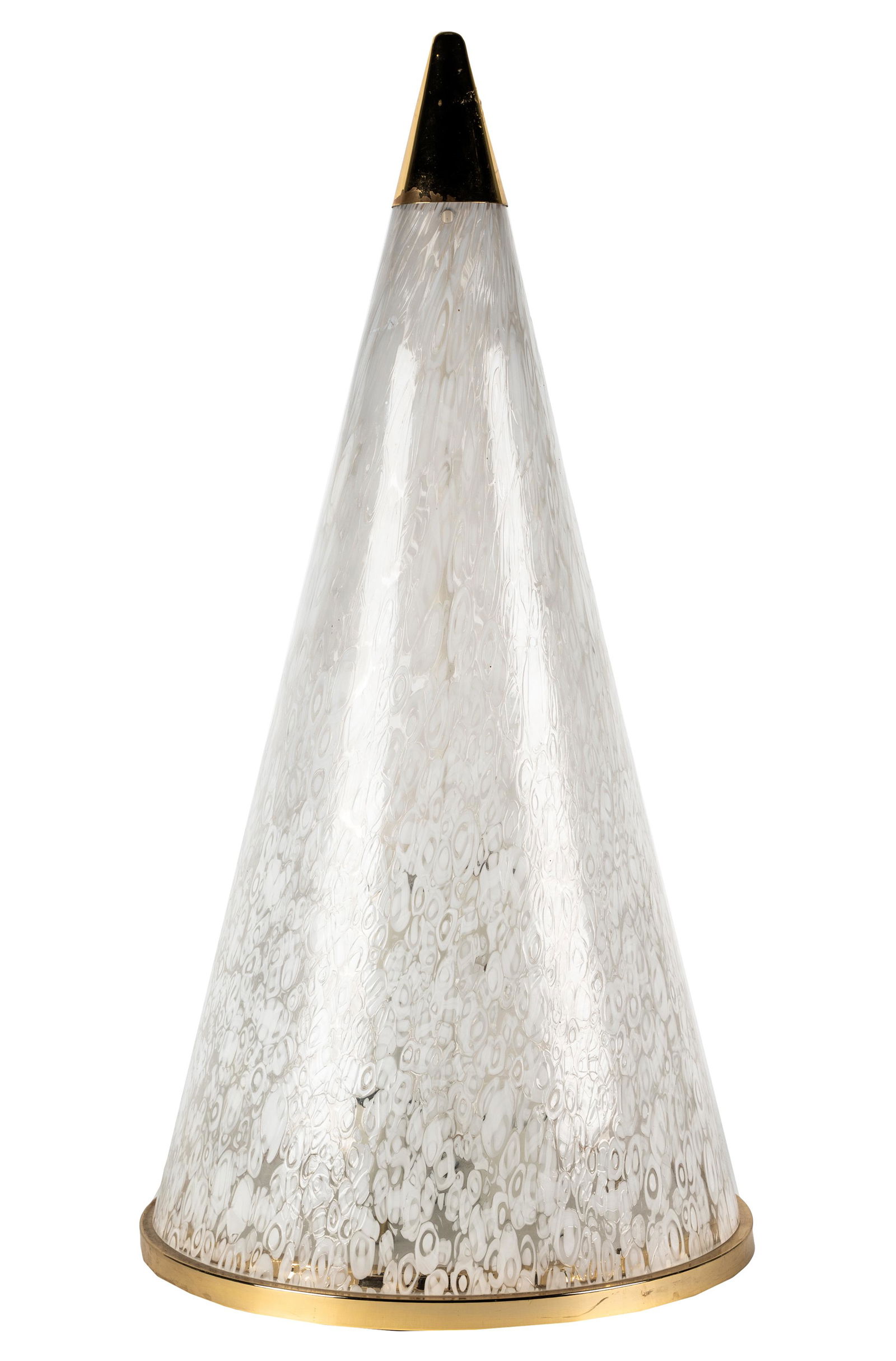 ESPERIA PYRAMID TABLE OR FLOOR LAMP: clear and white glass and brass; unsigned; 16 inches diameter; 34 inches high