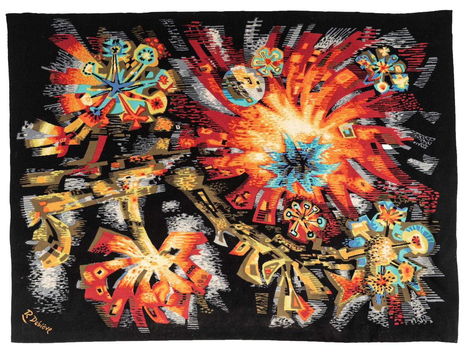 ROBERT DEBIEVE "FLEURS DE SOLEIL" TAPESTRY WALL HANGING (1 of 9)