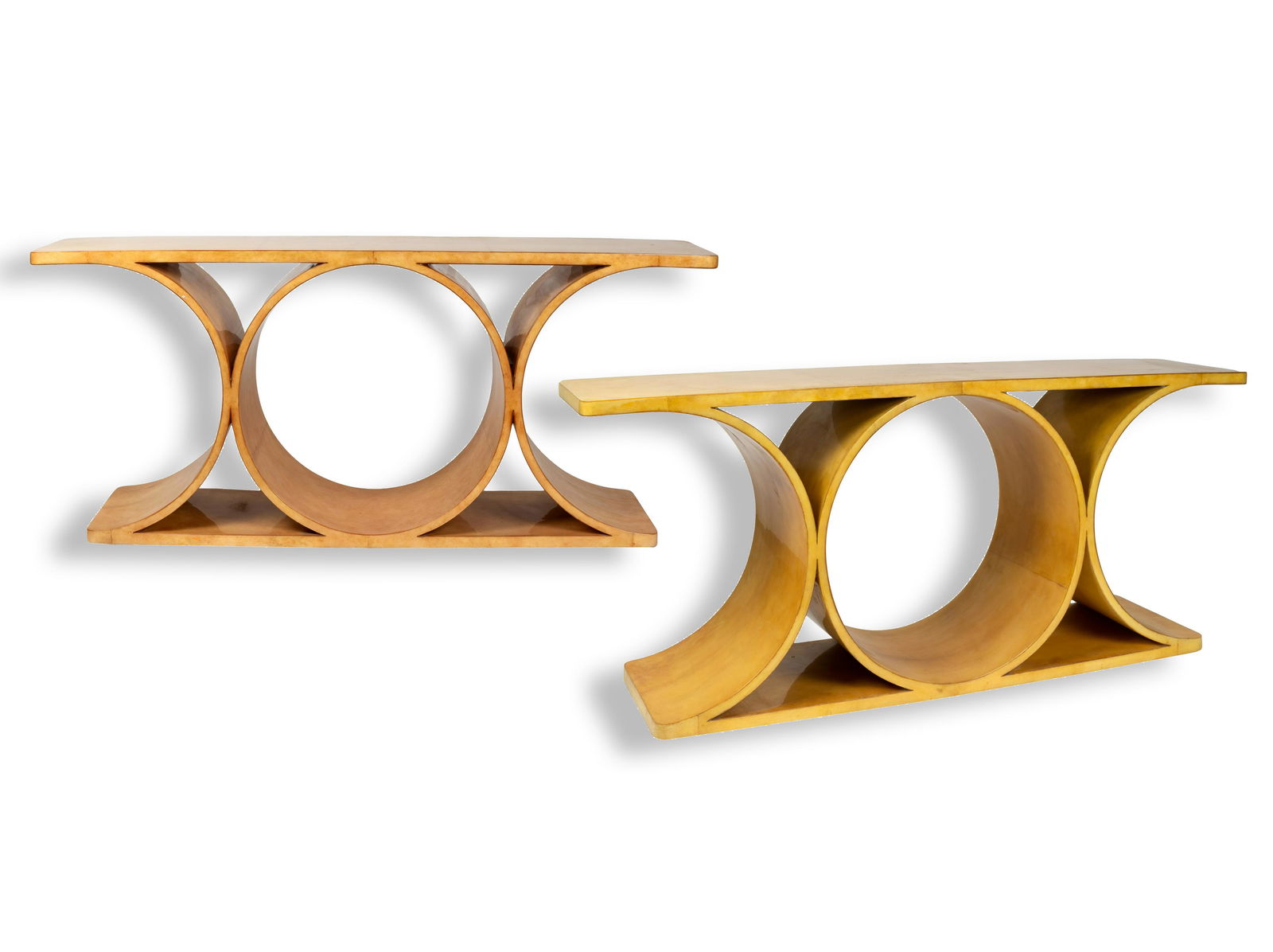 PAIR OF "EXOEX" GOATSKIN VENEERED CONSOLE TABLES (1 of 14)