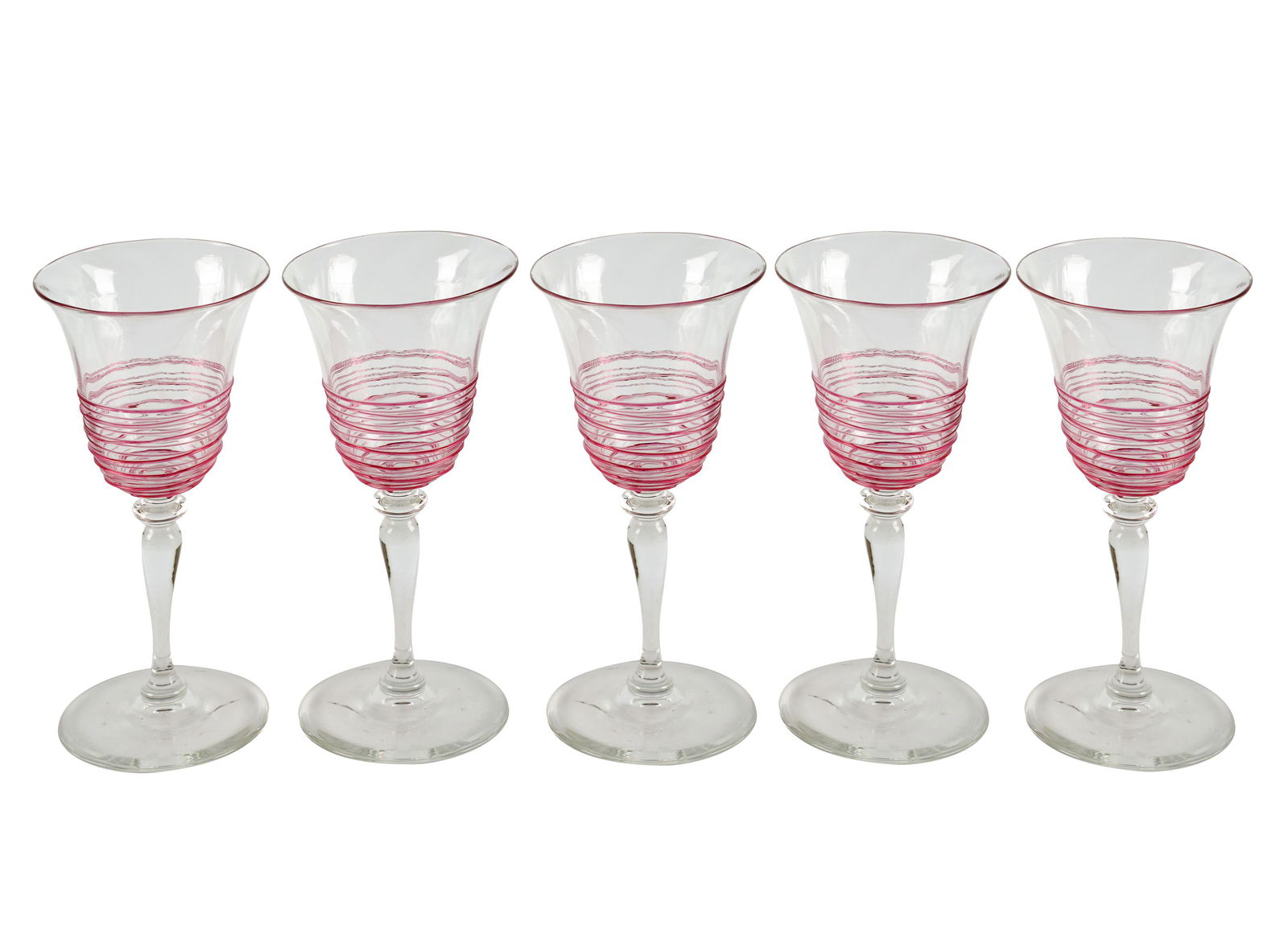 STEUBEN PINK THREADED GLASS SERVICE (1 of 6)