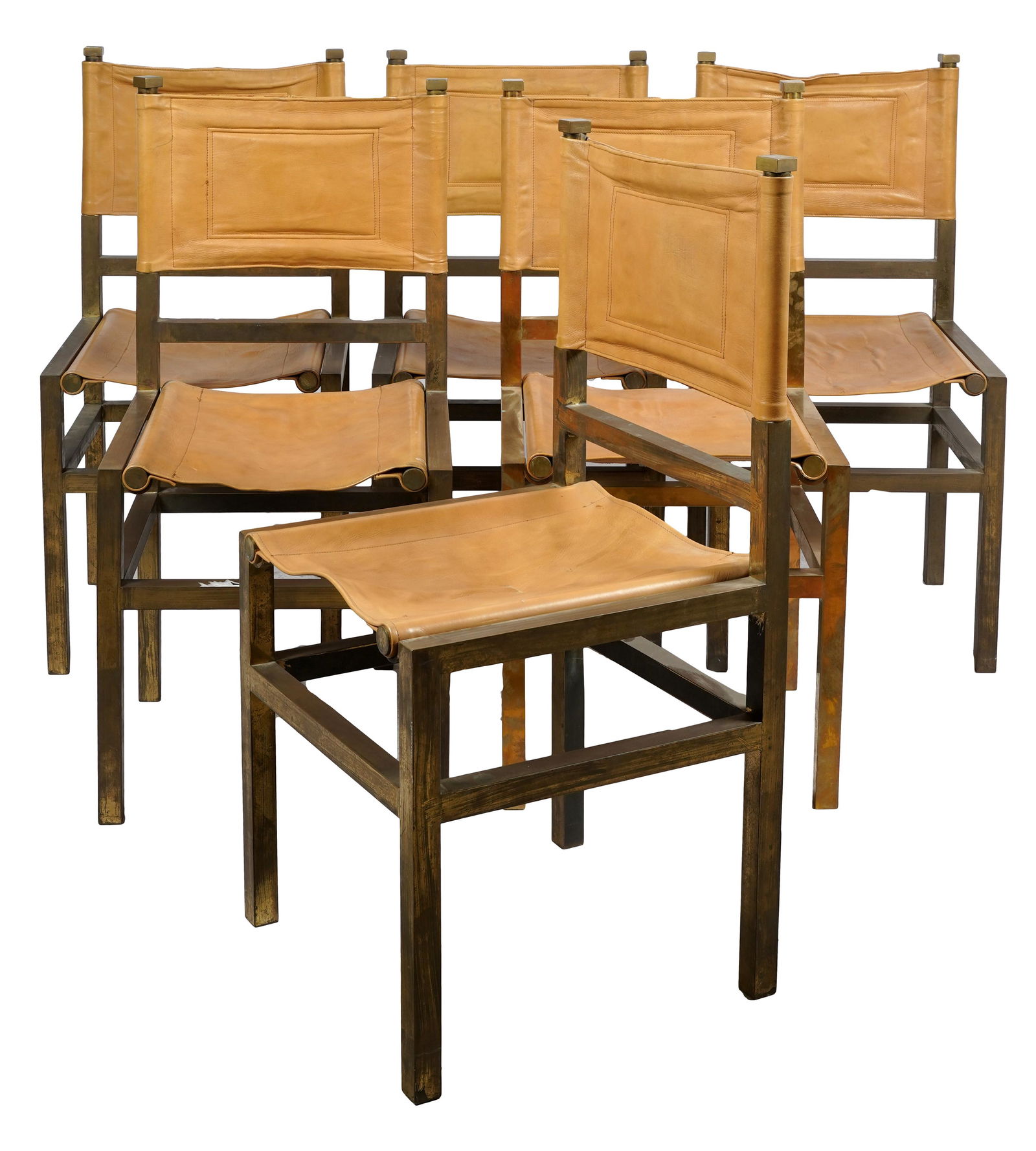 SET OF SIX BRASS & LEATHER DINING CHAIRS (1 of 11)