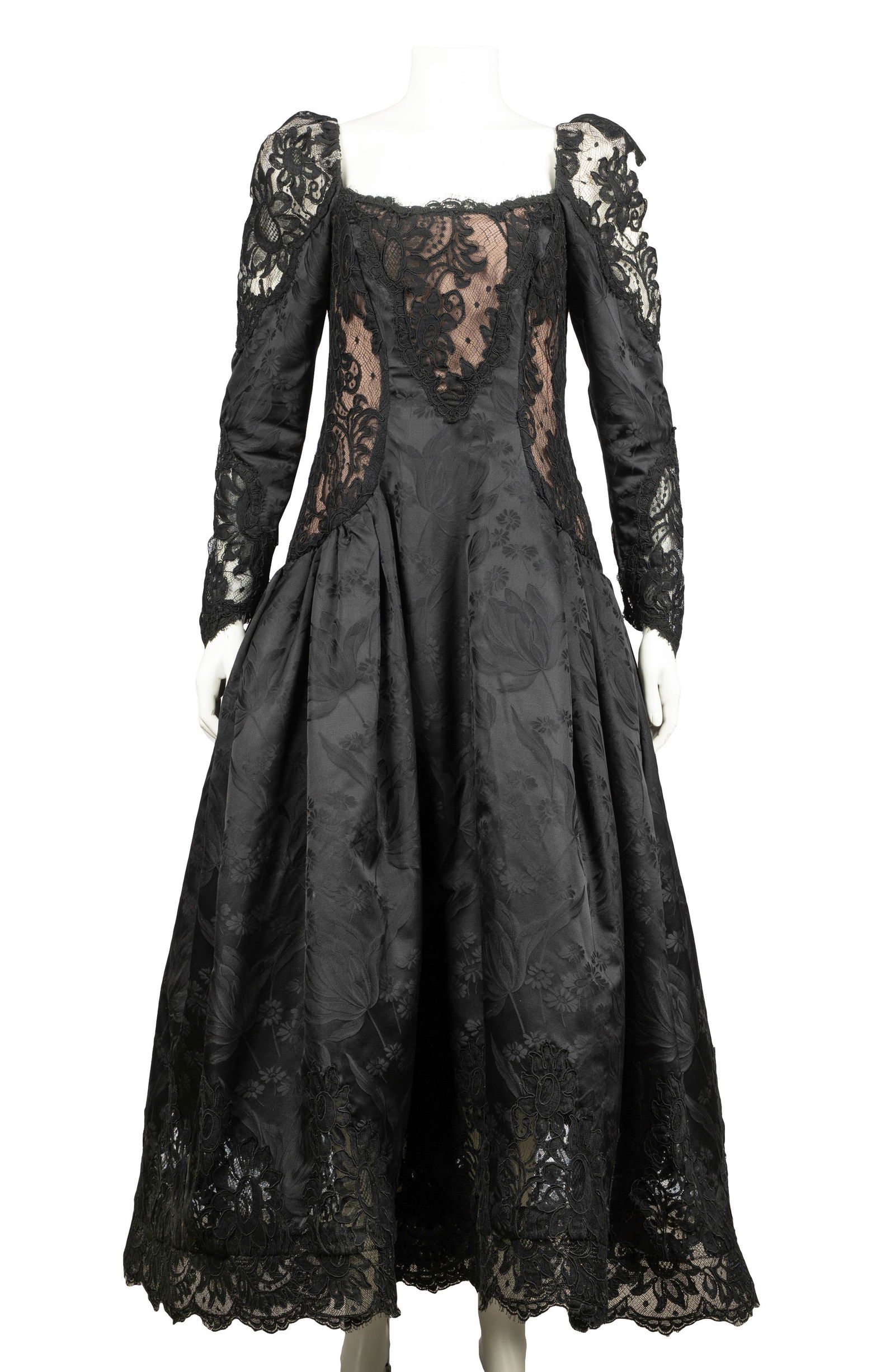 SCAASI BOUTIQUE BLACK LACE EVENING GOWN (1 of 10)