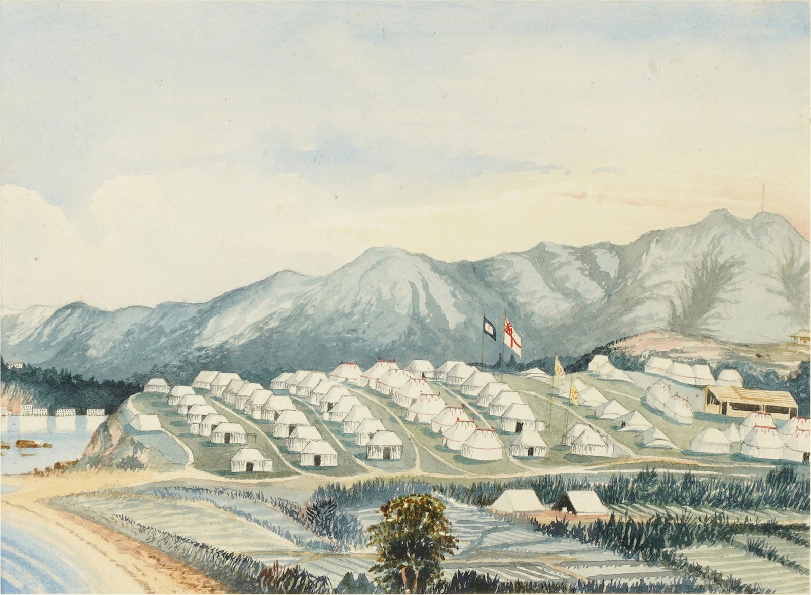 BRITISH SCHOOL (19TH CENTURY): CHINESE MILITARY ENCAMPMENT NEAR HONG KONG (1 of 6)