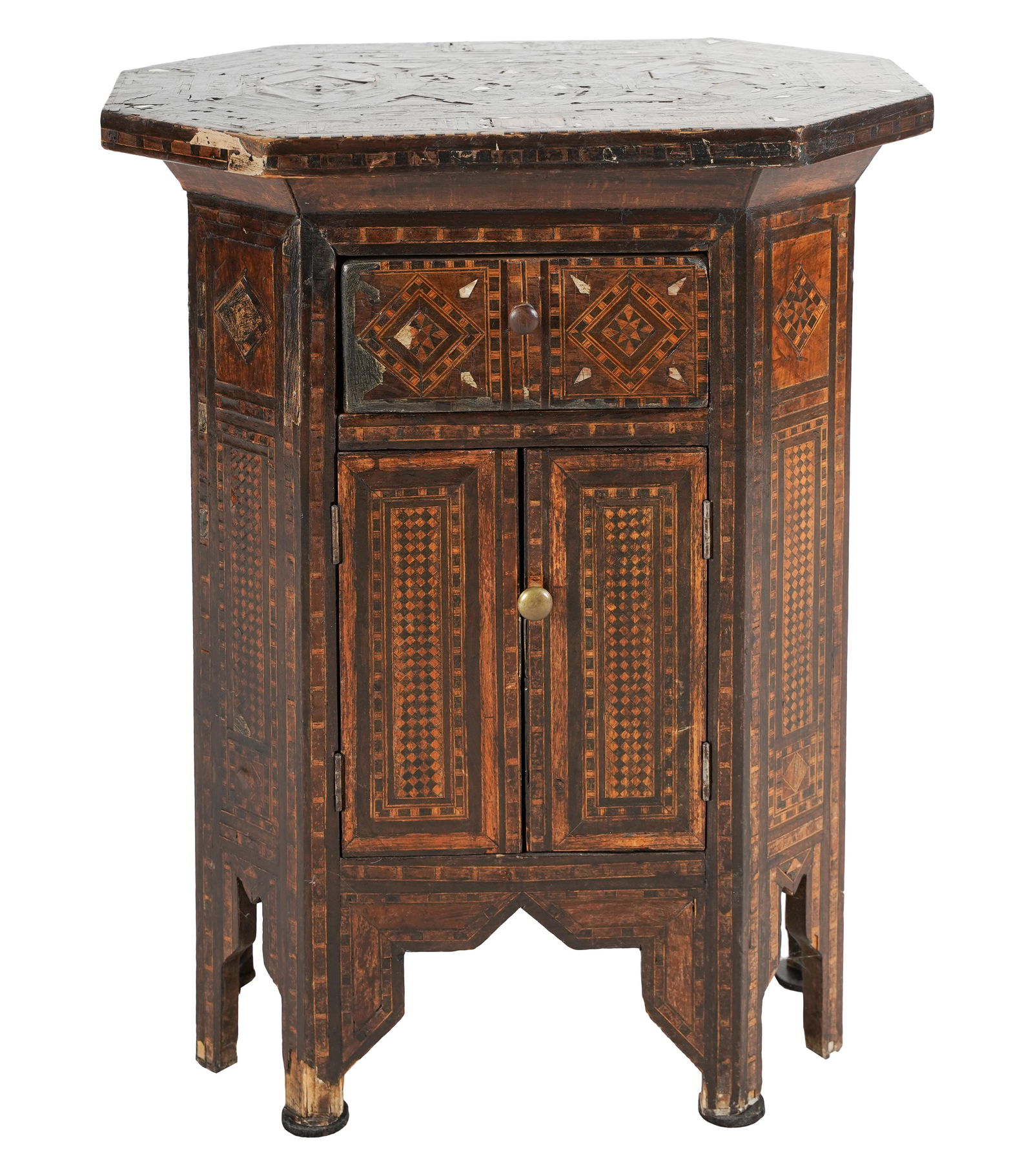 MOORISH CARVED & INLAID WOOD SMALL CABINET (1 of 11)