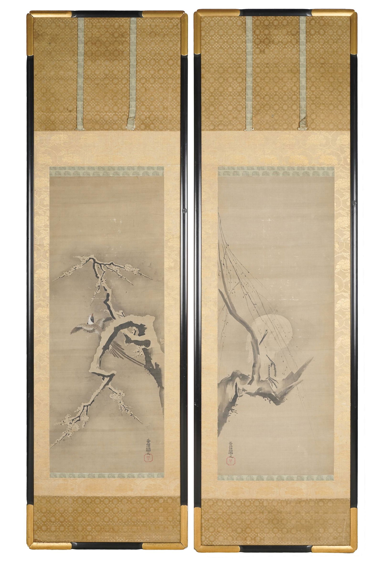 PAIR OF ASIAN SCROLL PAINTINGS (1 of 8)
