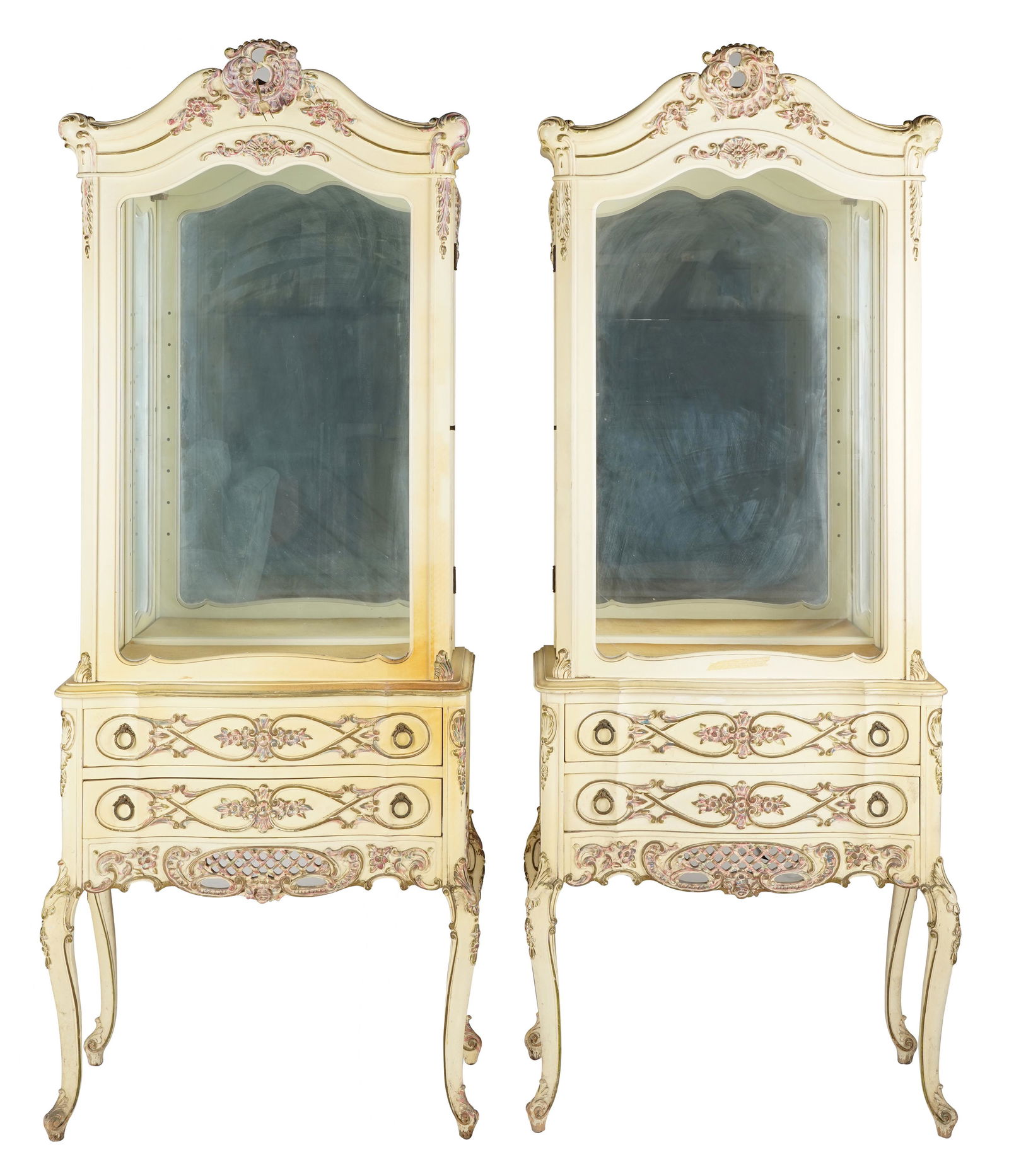PAIR OF LOUIS XV-STYLE PAINTED VITRINE CABINETS (1 of 9)