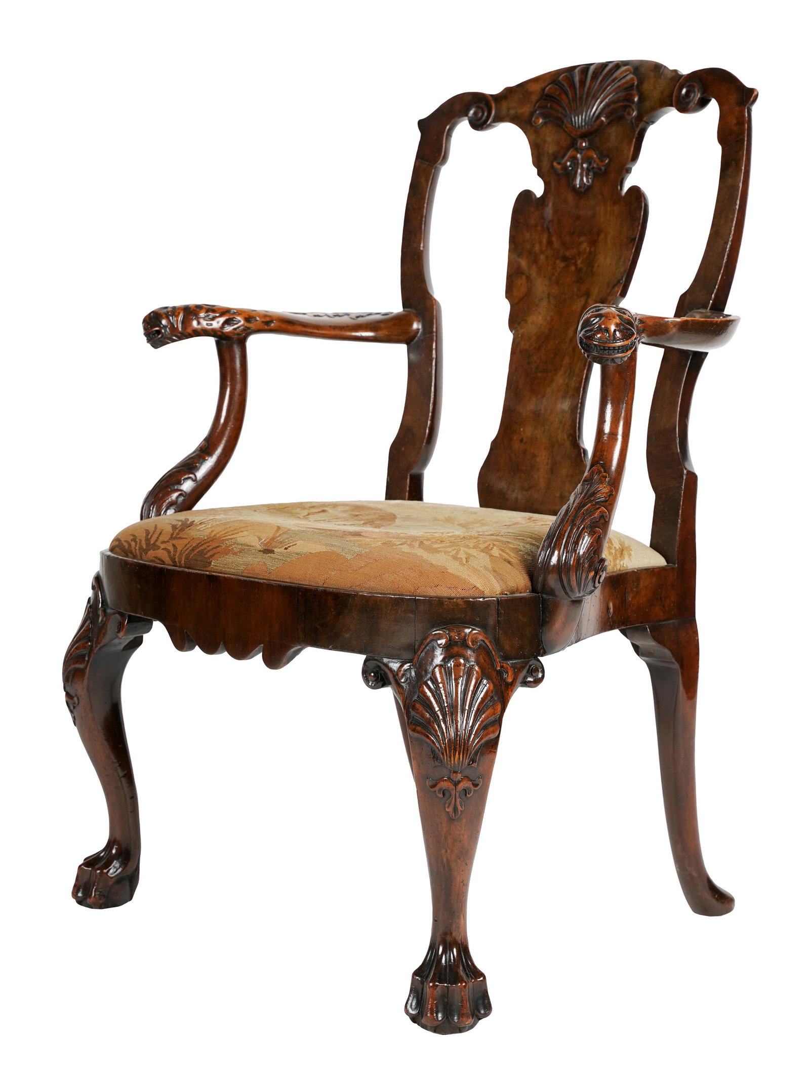ANTIQUE QUEEN ANNE-STYLE WALNUT ARMCHAIR (1 of 15)