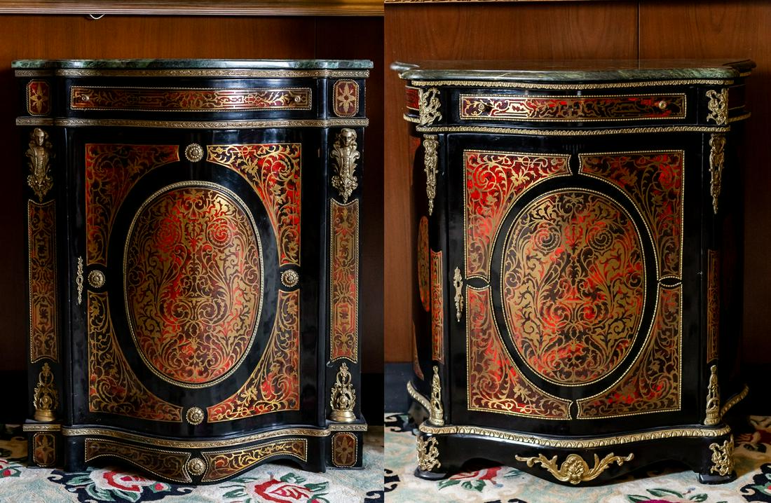 Larry Flynt Two Napoleon III-Style Marble-Top Boulle Marquetry Side Cabinets (1 of 18)