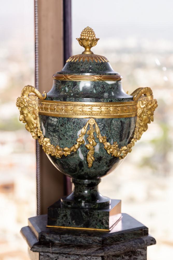 Larry Flynt Pair of French Bronze Mounted Green Marble Urns on Pedestals (1 of 20)