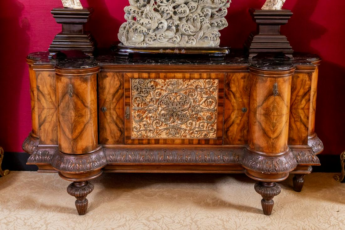 Larry Flynt European Art Deco Burl-Walnut, Metal Mounted, Marble Top Buffet (1 of 10)