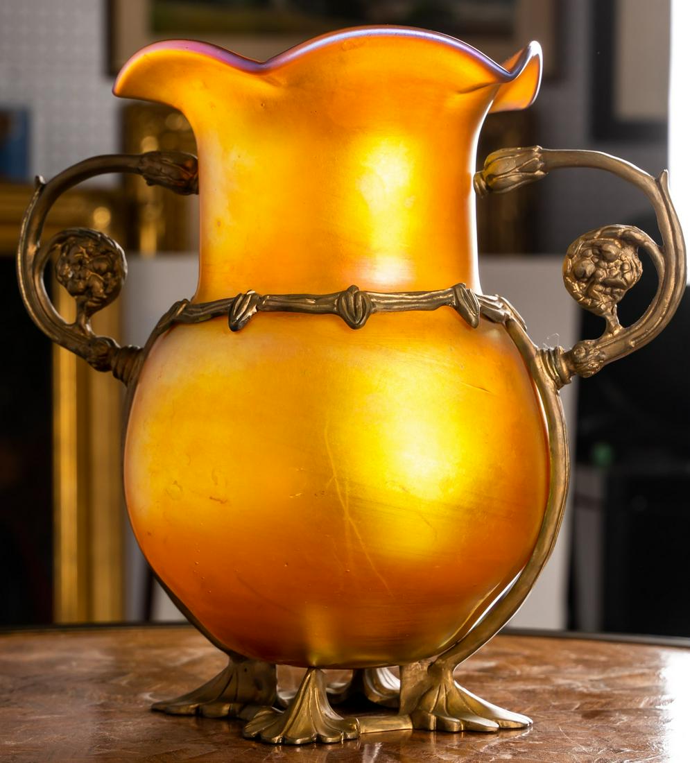 Larry Flynt Gilt Metal Mounted Aurene Glass Vase (1 of 11)