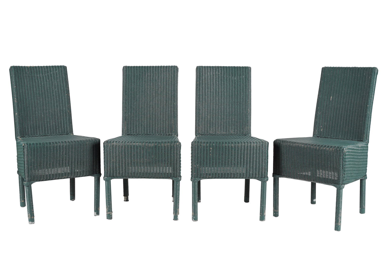 FOUR GREEN-PAINTED WICKER HIGH BACK SIDE CHAIRS (1 of 9)