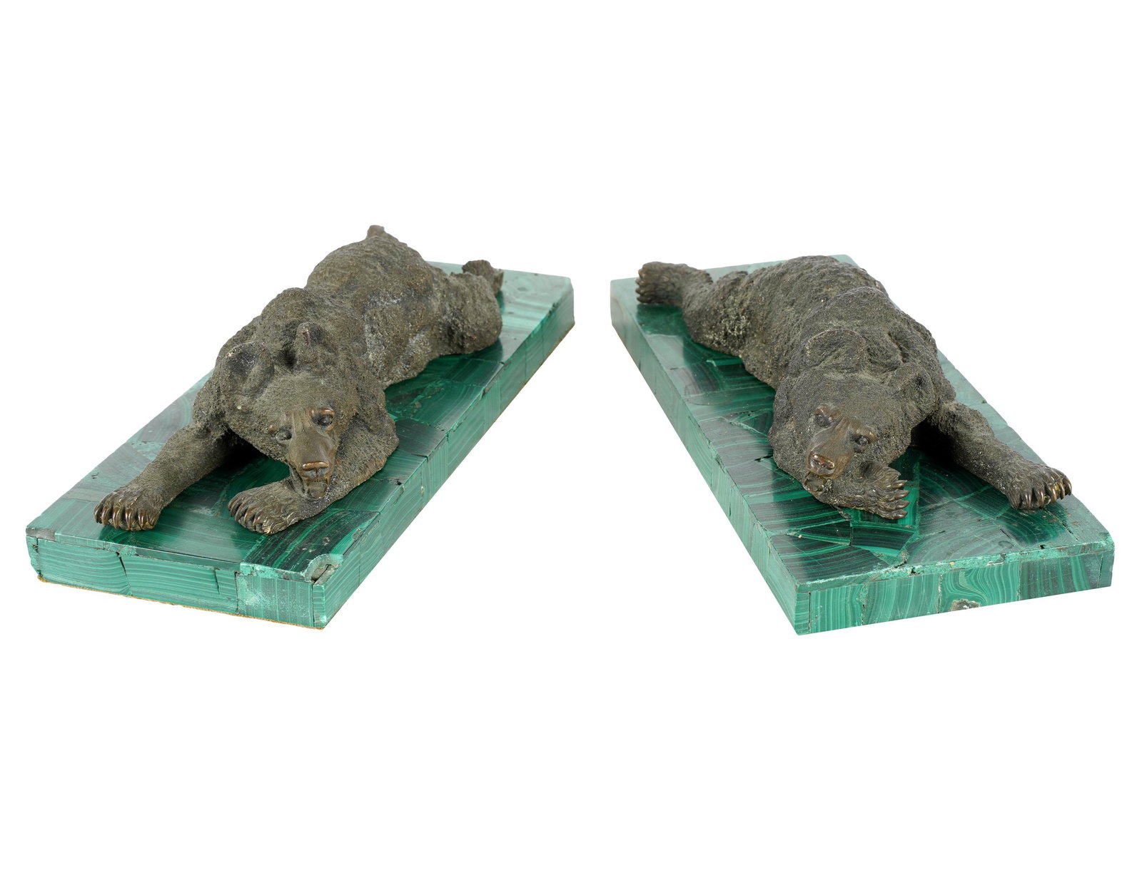 PAIR OF BRONZE BEAR FIGURES ON MALACHITE BASES (1 of 12)